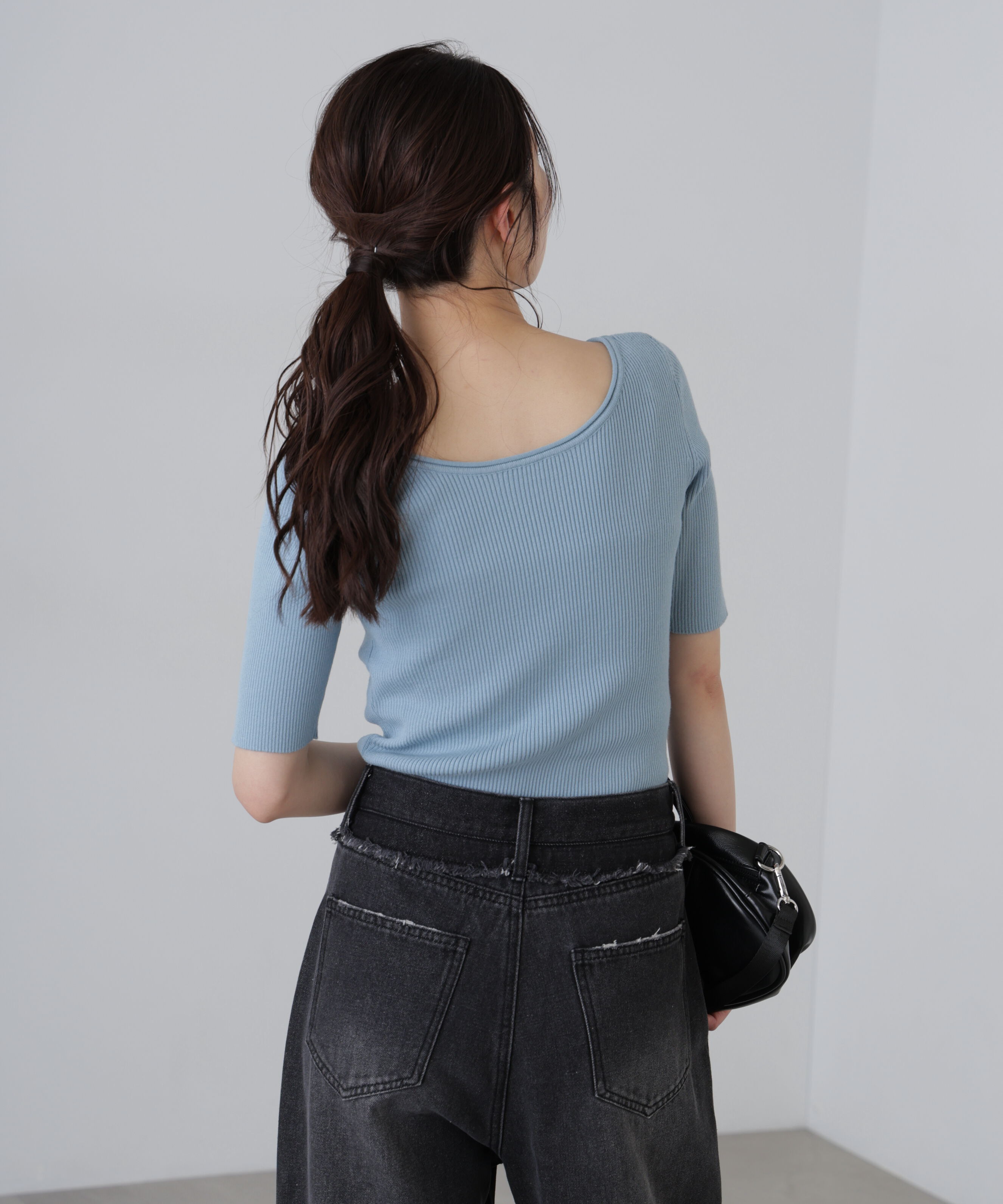  「〈洗える〉マシンウォッシャブル前後２ＷＡＹ５分袖ニット」|ニット・セーター|ブルー