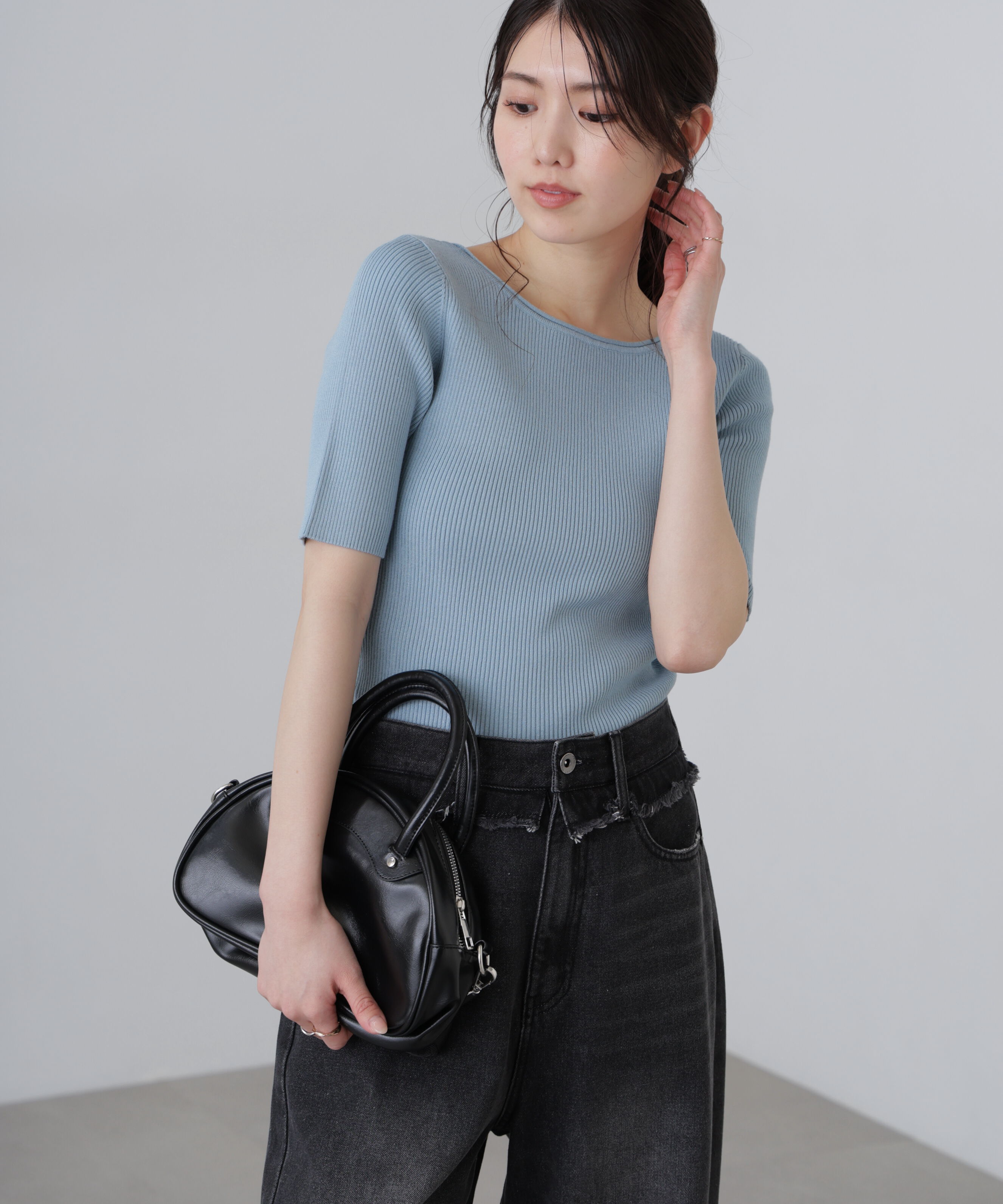  「〈洗える〉マシンウォッシャブル前後２ＷＡＹ５分袖ニット」|ニット・セーター|