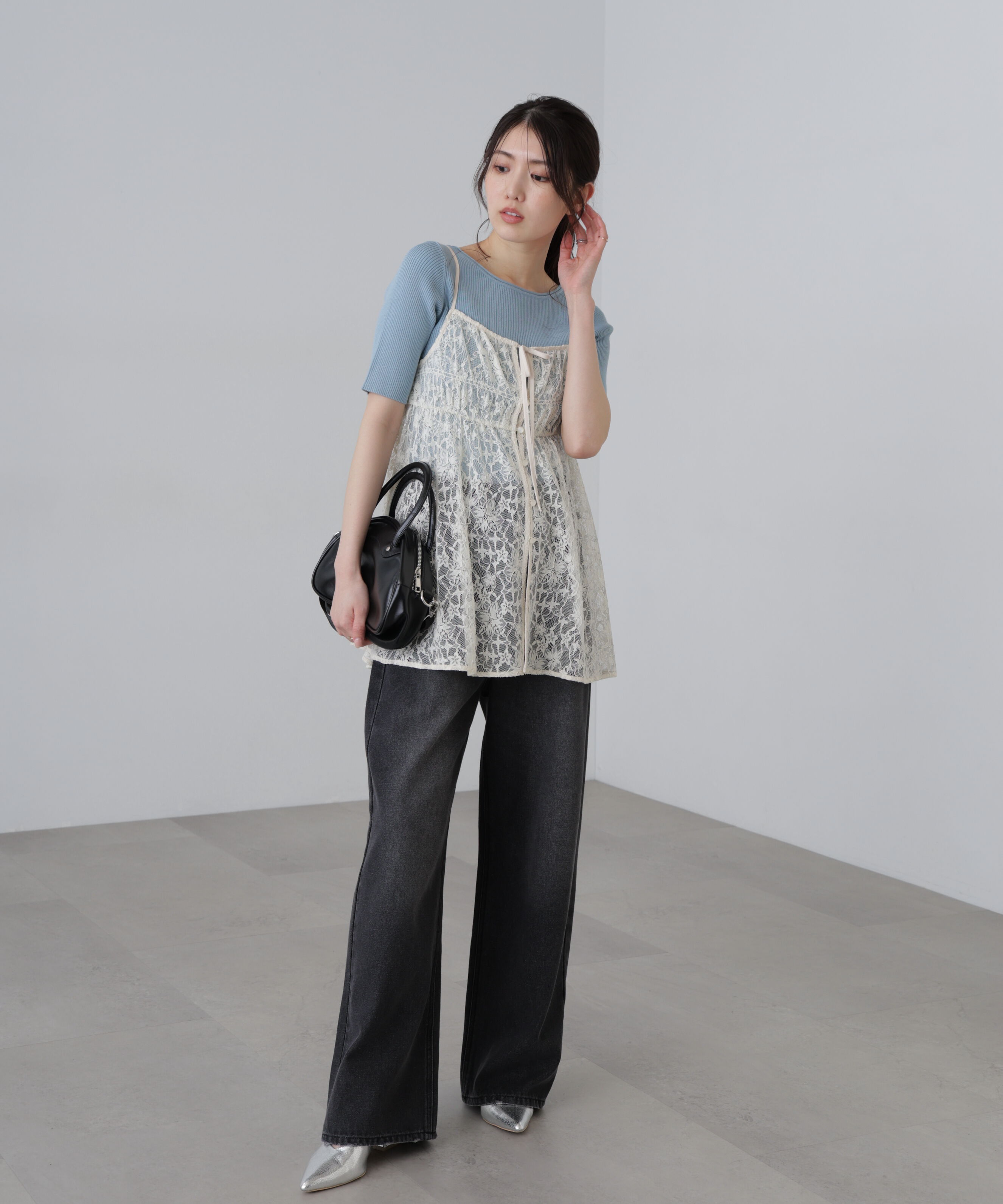  「〈洗える〉マシンウォッシャブル前後２ＷＡＹ５分袖ニット」|ニット・セーター|