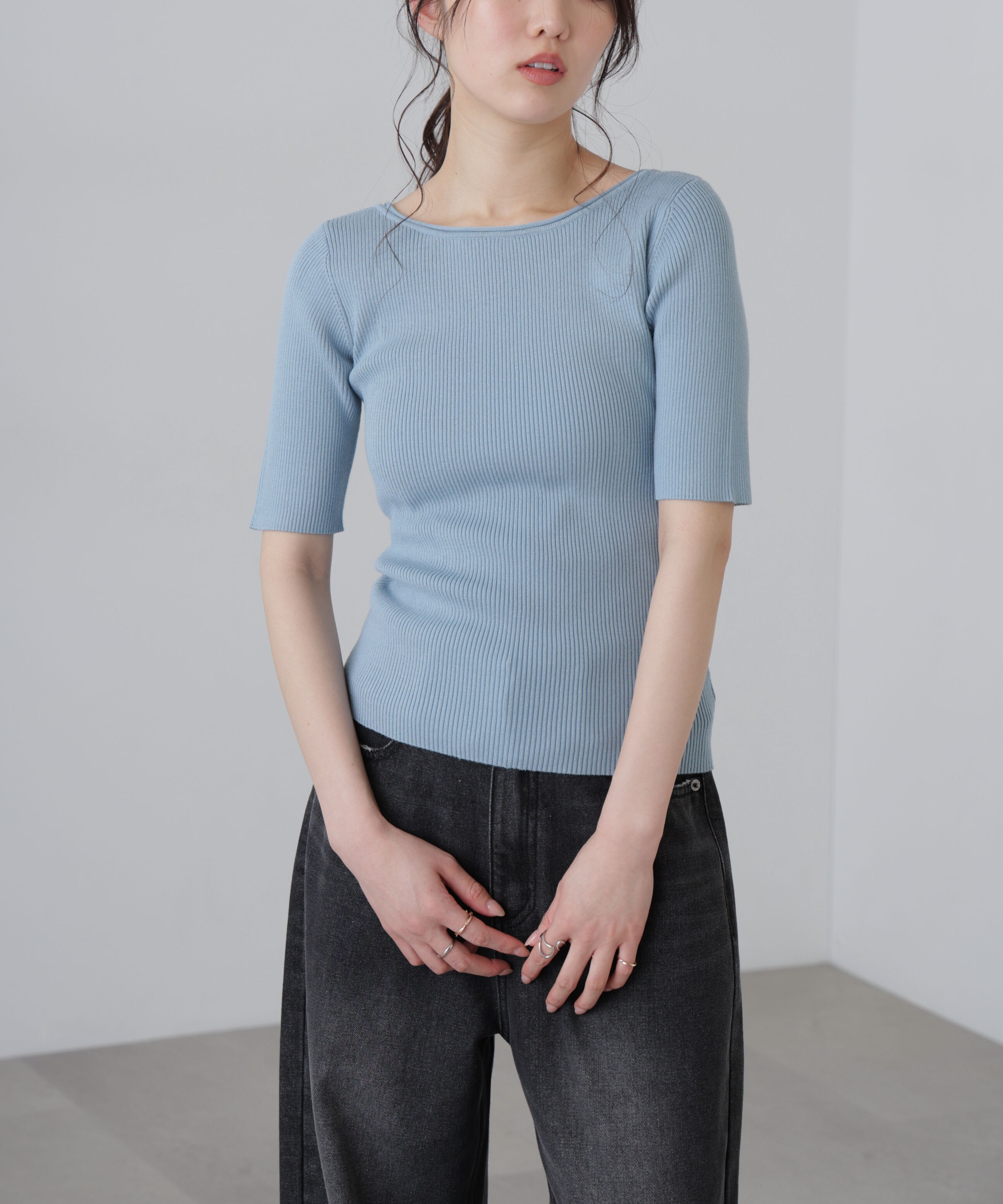  「〈洗える〉マシンウォッシャブル前後２ＷＡＹ５分袖ニット」|ニット・セーター|