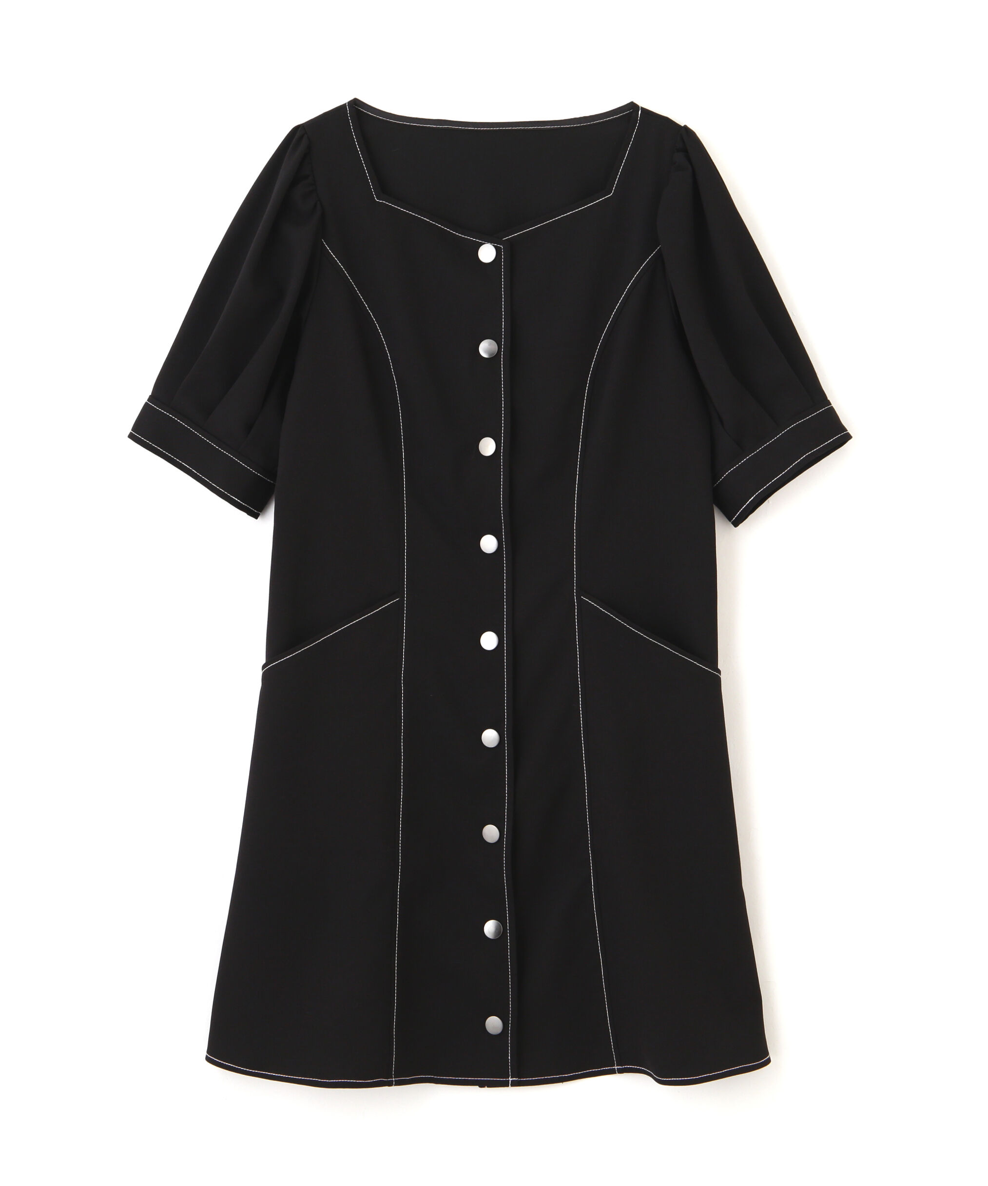  「配色ステッチ前開きミニワンピース」|ワンピース|