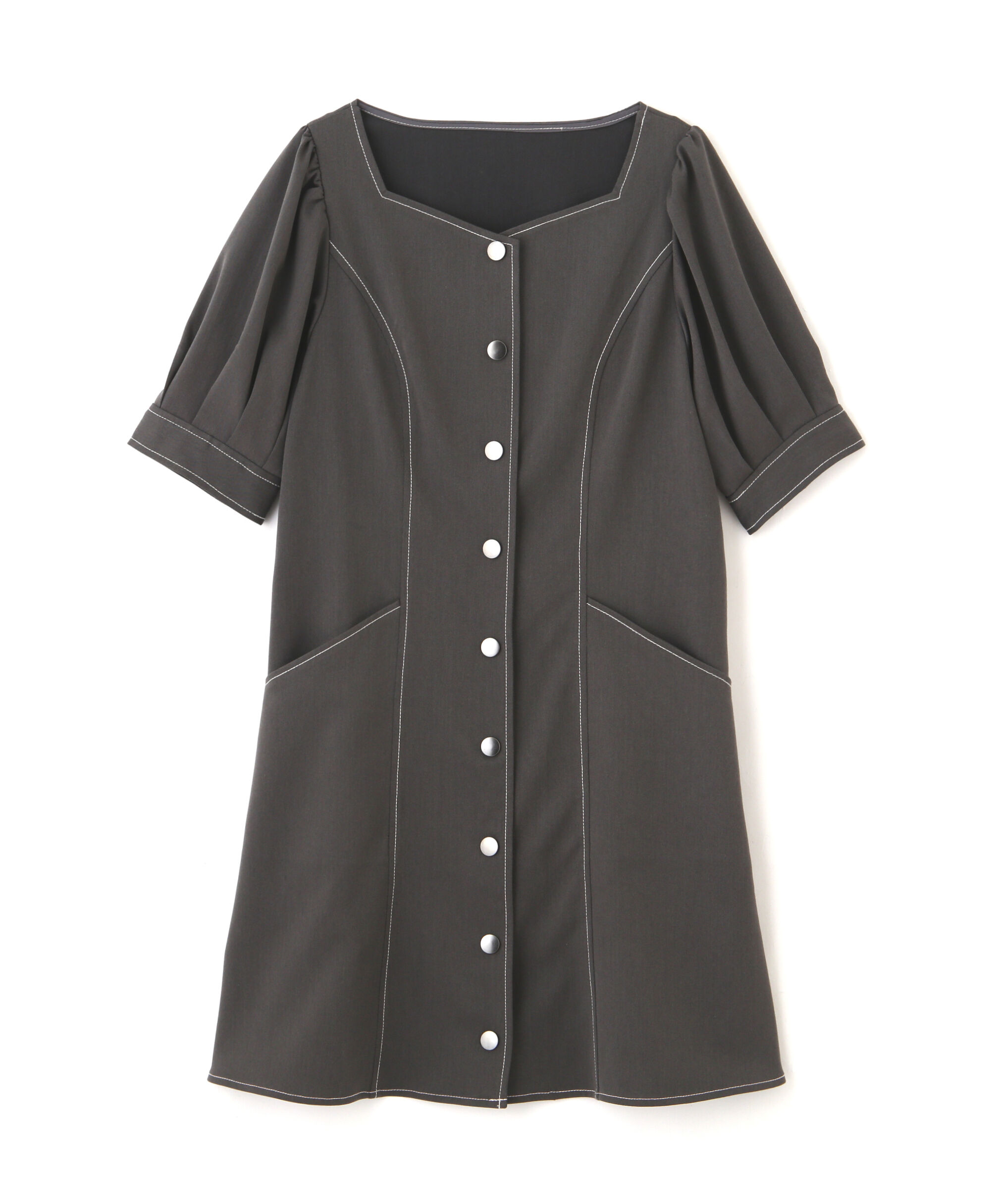  「配色ステッチ前開きミニワンピース」|ワンピース|