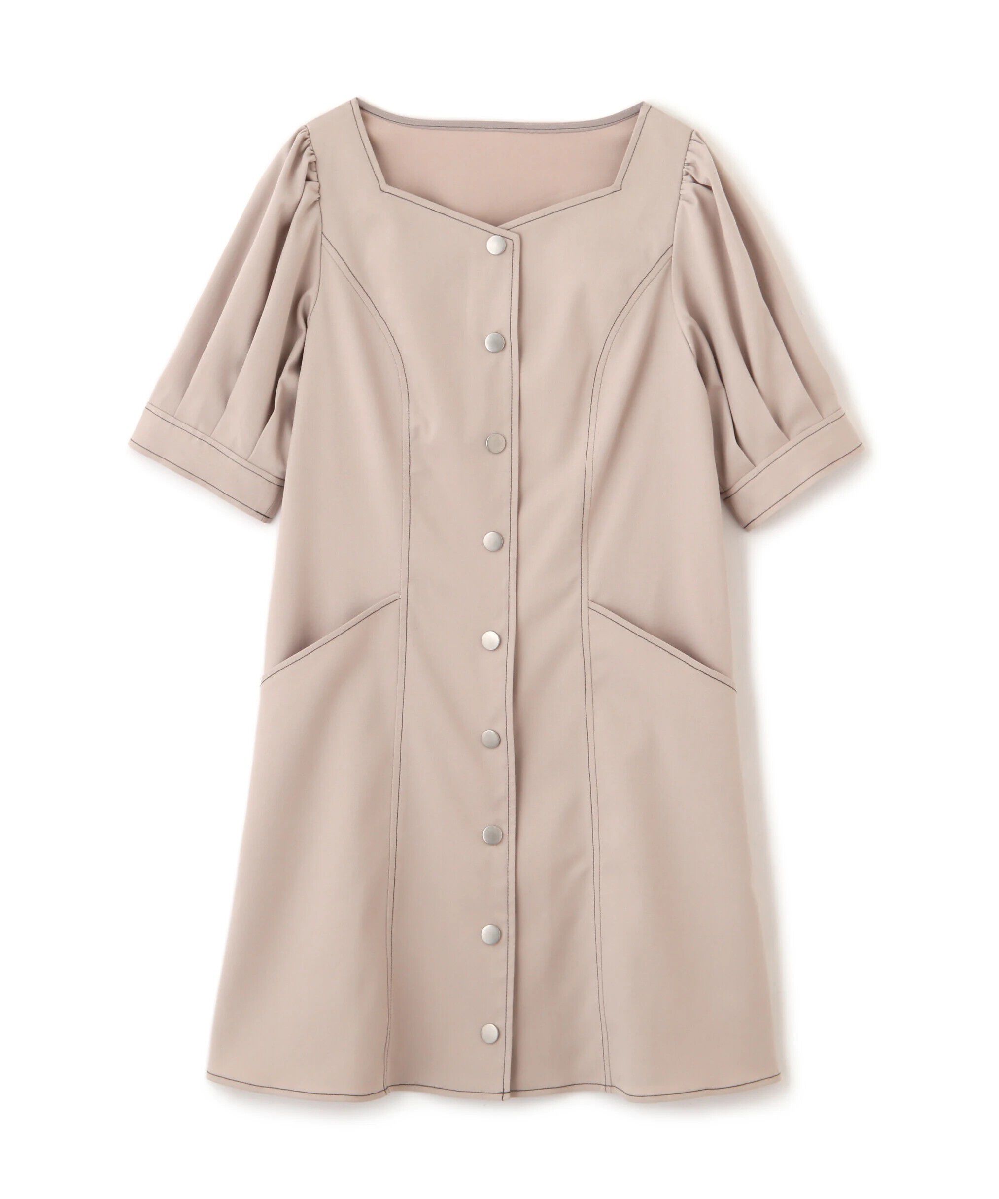  「配色ステッチ前開きミニワンピース」|ワンピース|