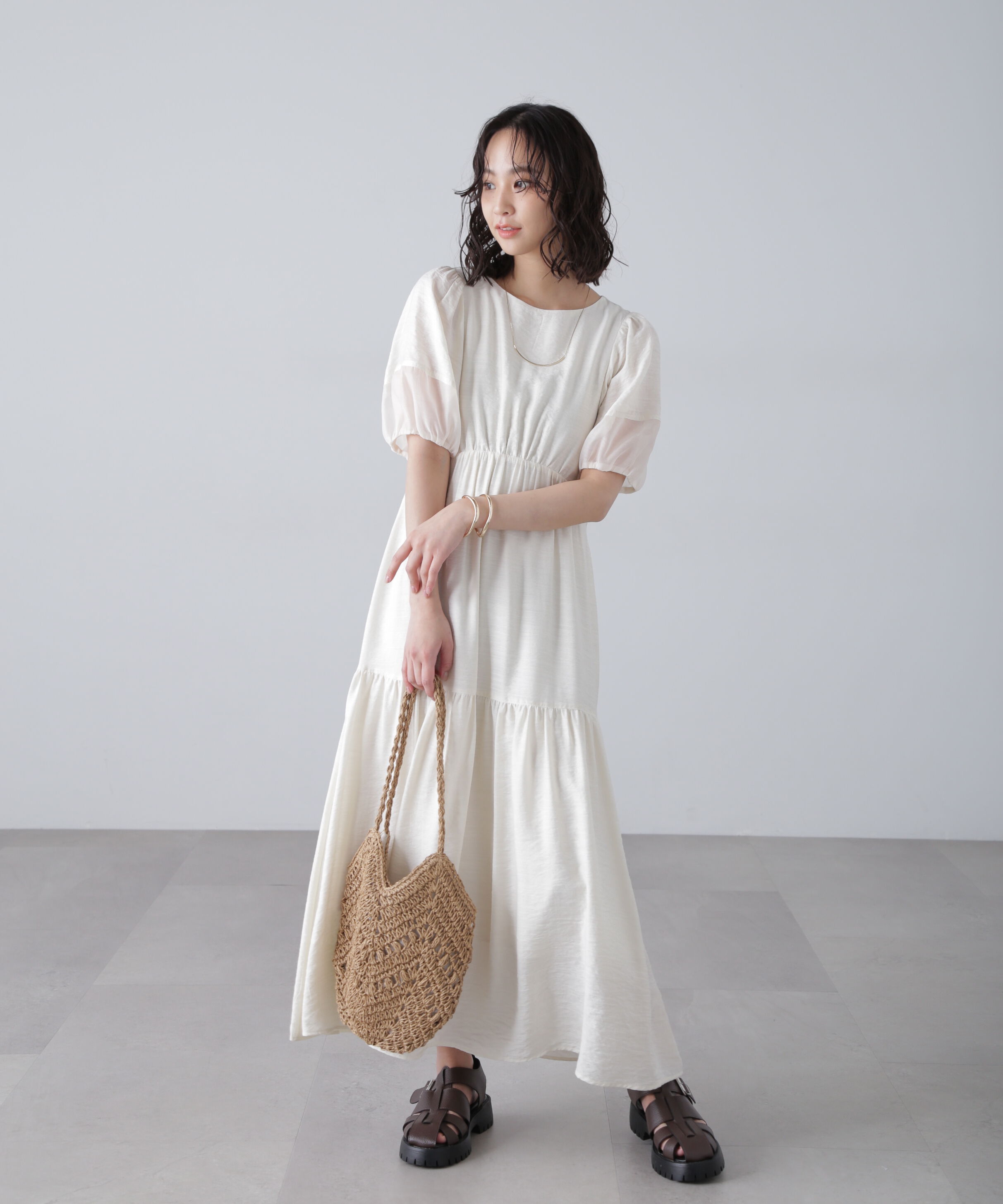  「ランタンスリーブバックリボンワンピース」|ワンピース|