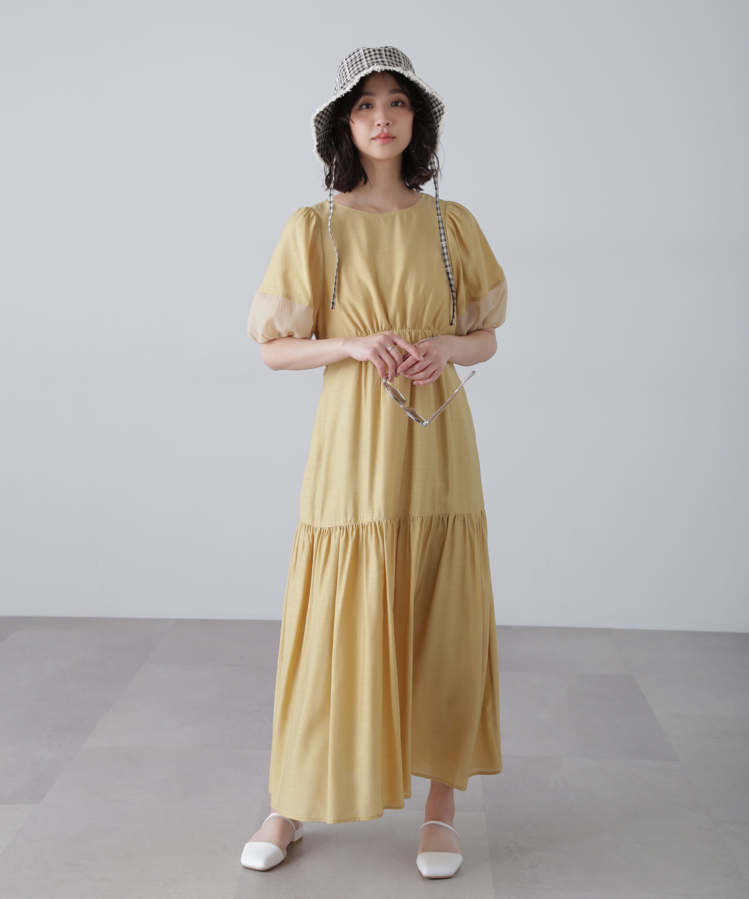  「ランタンスリーブバックリボンワンピース」|ワンピース|イエロー