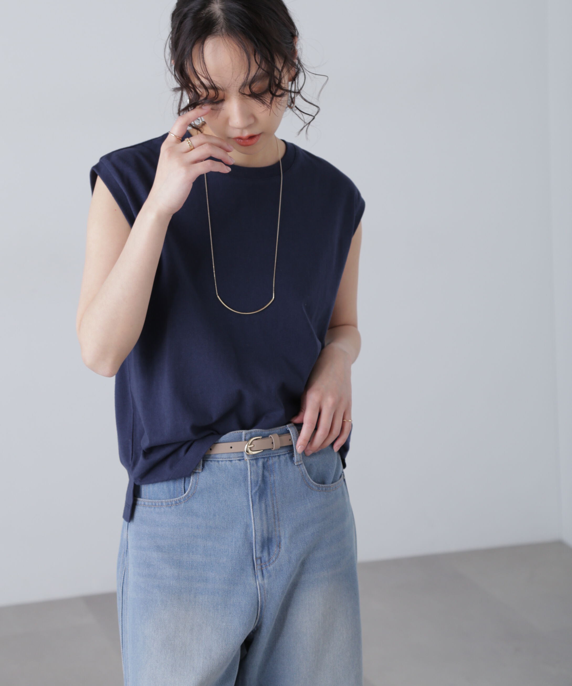  「USAコットンフレンチスリーブTシャツ」|Tシャツ・カットソー|ネイビー