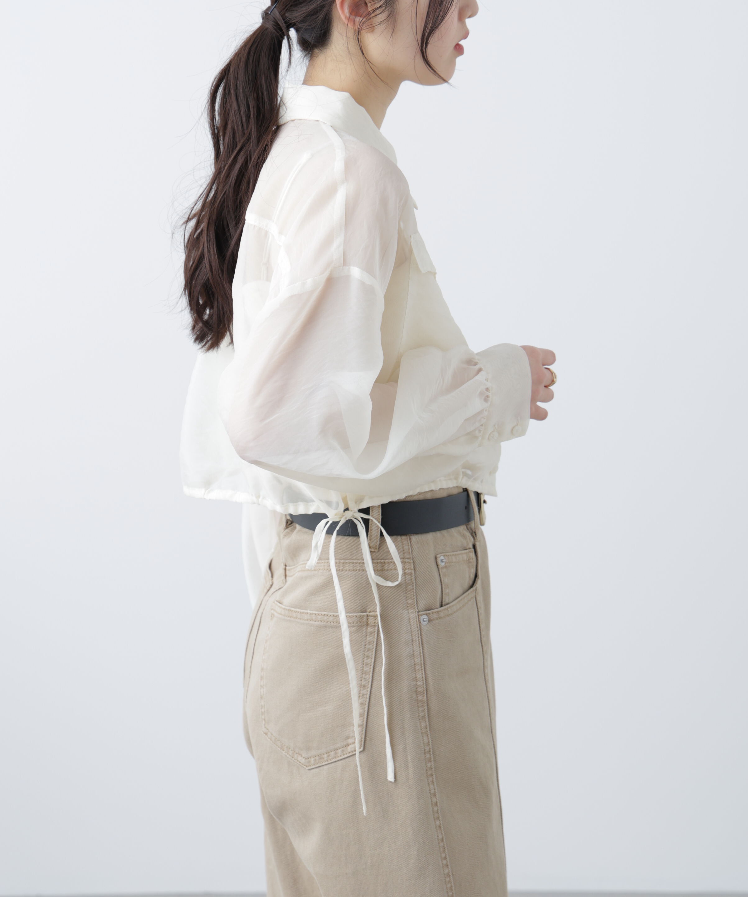  「裾ドロストショート丈シアーシャツ」|シャツ・ブラウス|