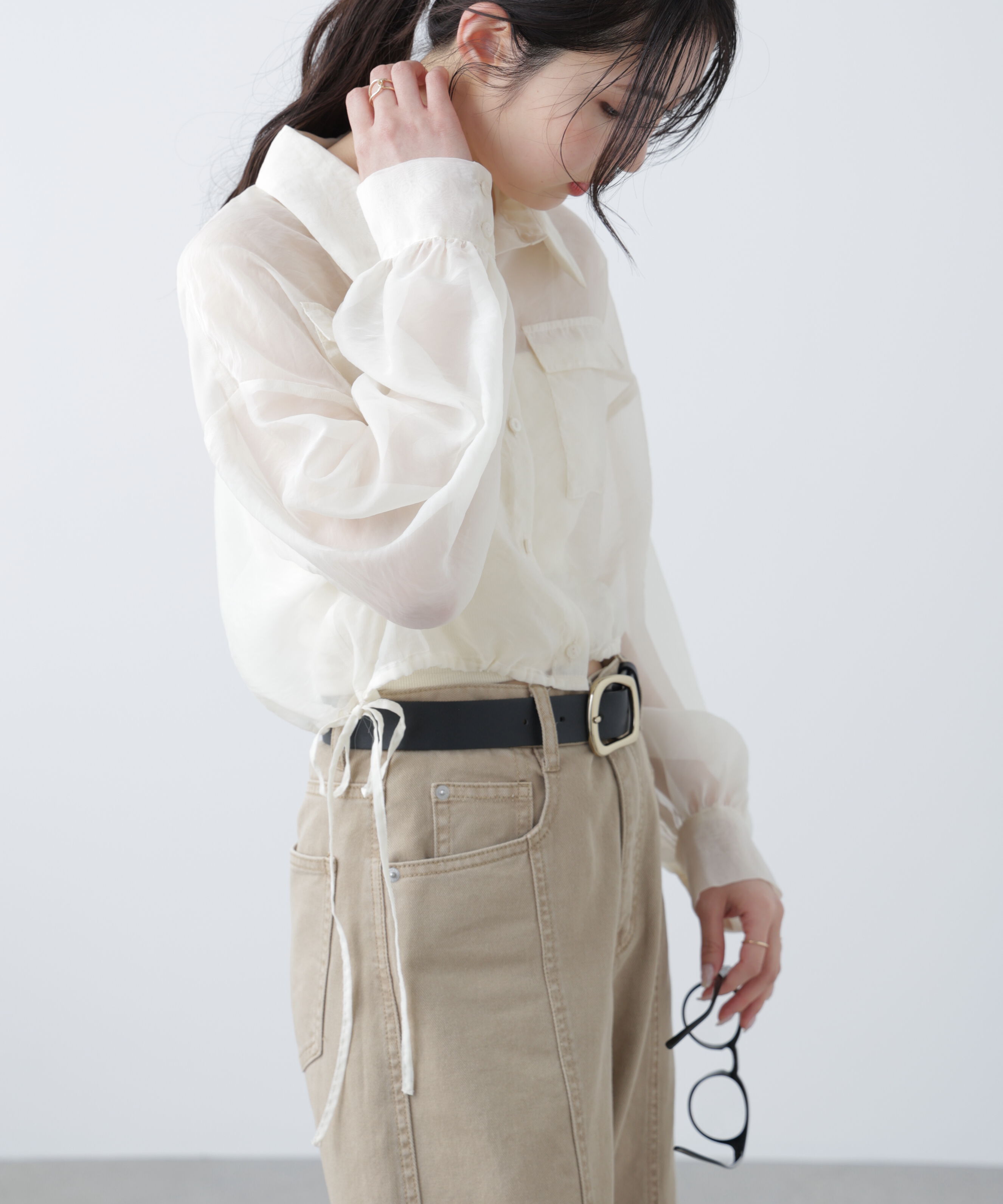  「裾ドロストショート丈シアーシャツ」|シャツ・ブラウス|