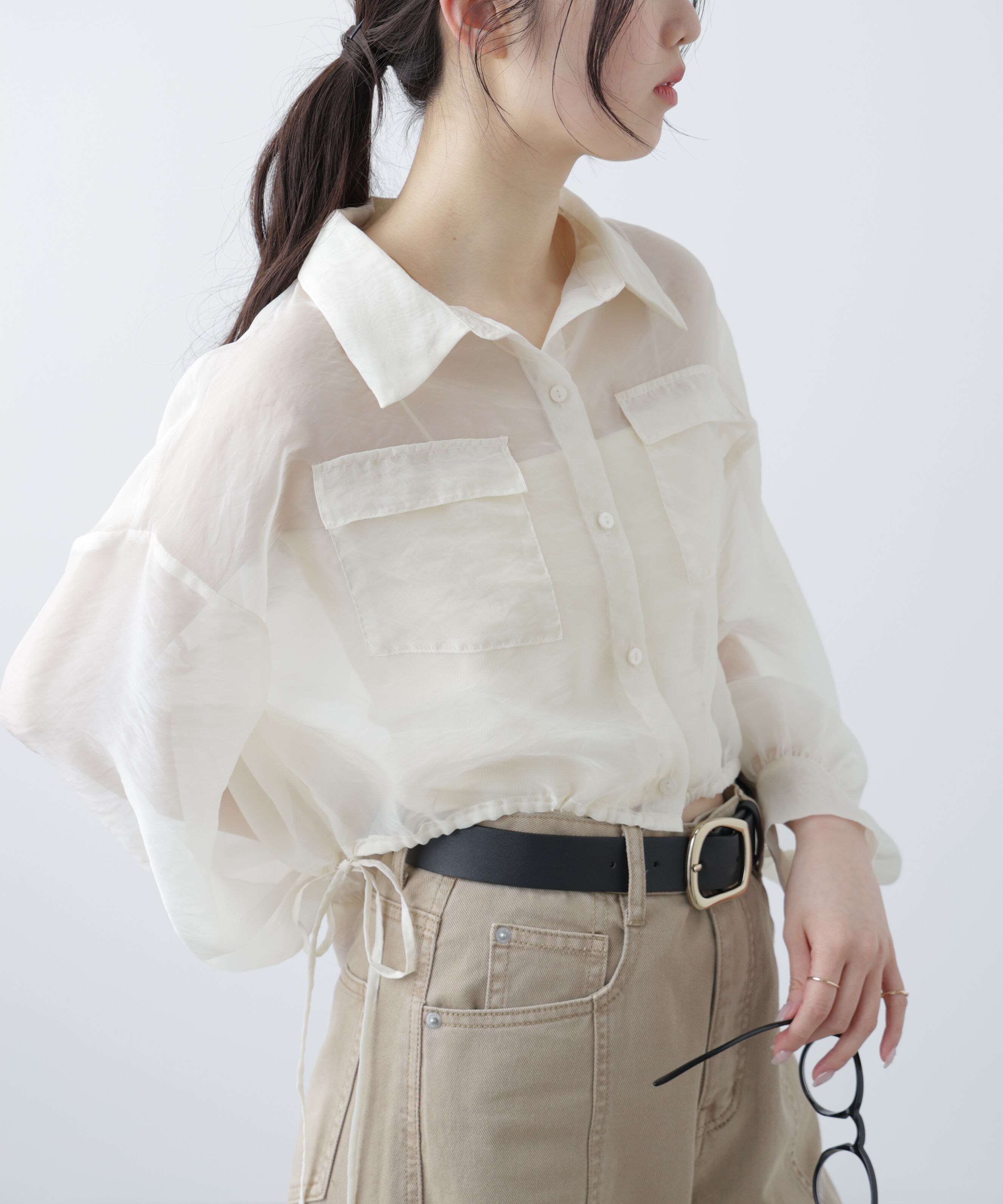  「裾ドロストショート丈シアーシャツ」|シャツ・ブラウス|