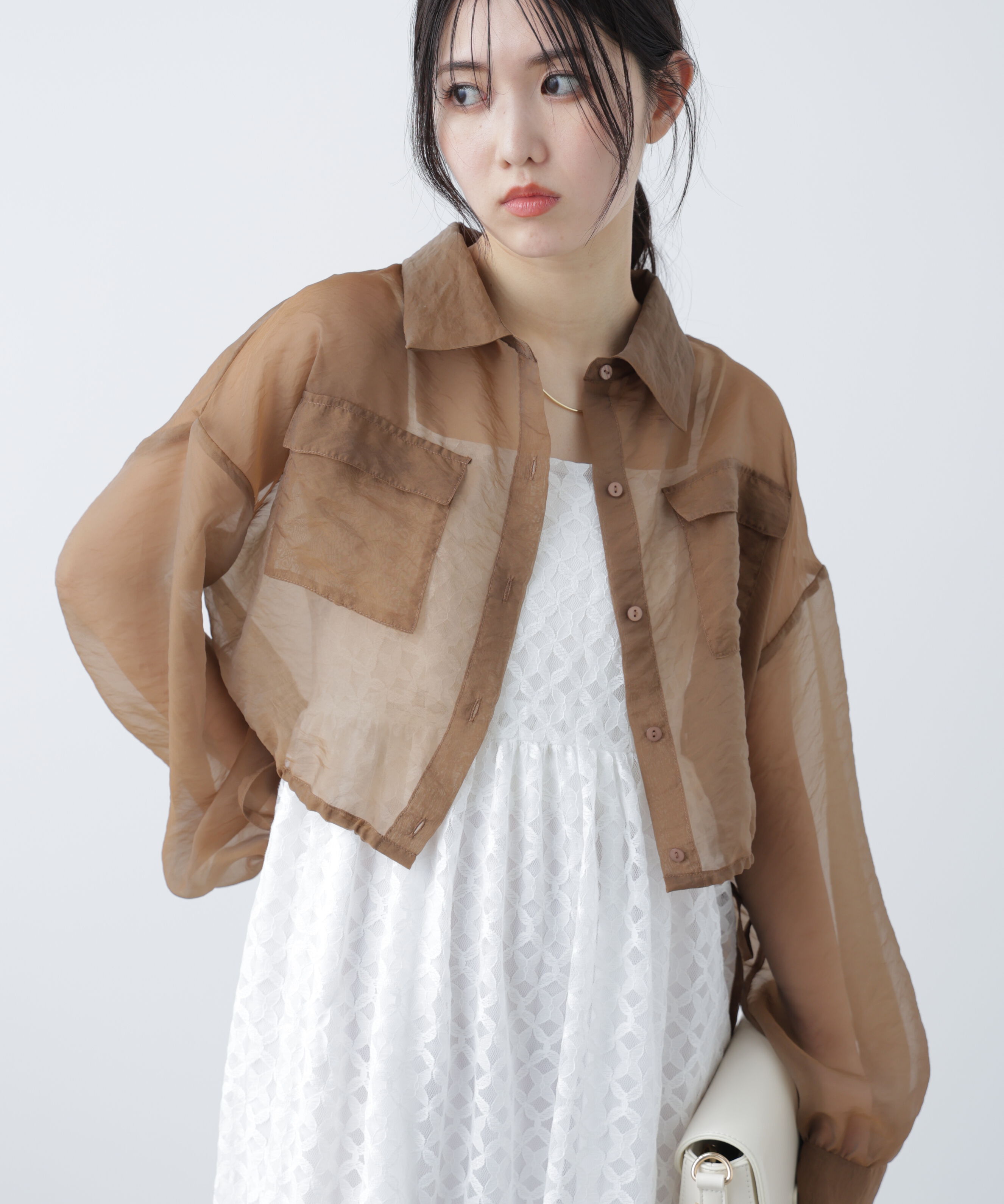  「裾ドロストショート丈シアーシャツ」|シャツ・ブラウス|