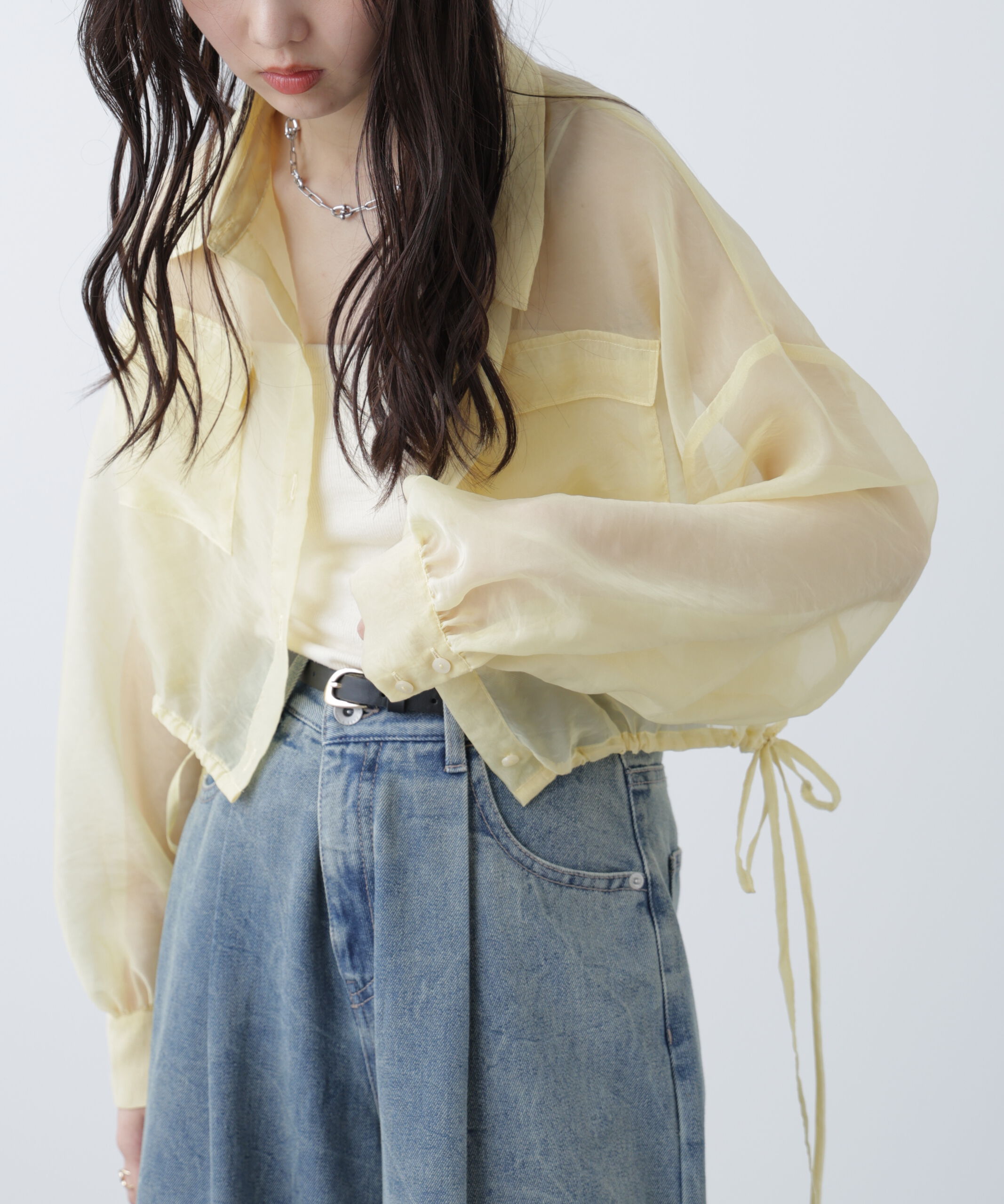  「裾ドロストショート丈シアーシャツ」|シャツ・ブラウス|