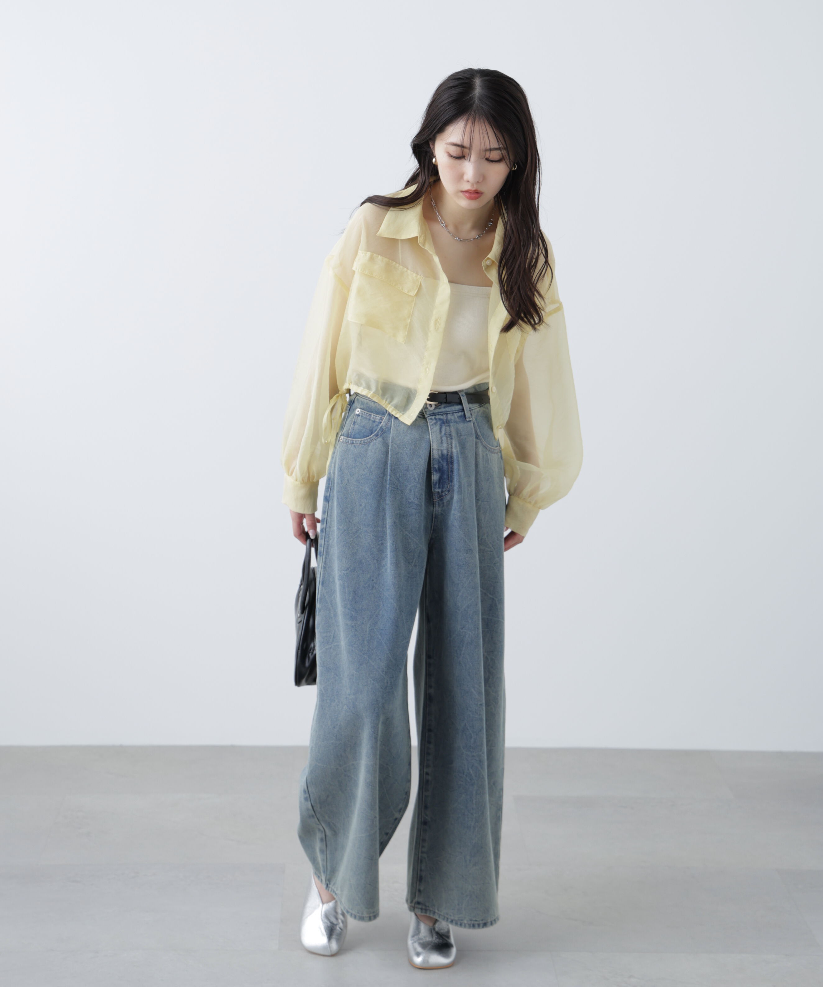  「裾ドロストショート丈シアーシャツ」|シャツ・ブラウス|