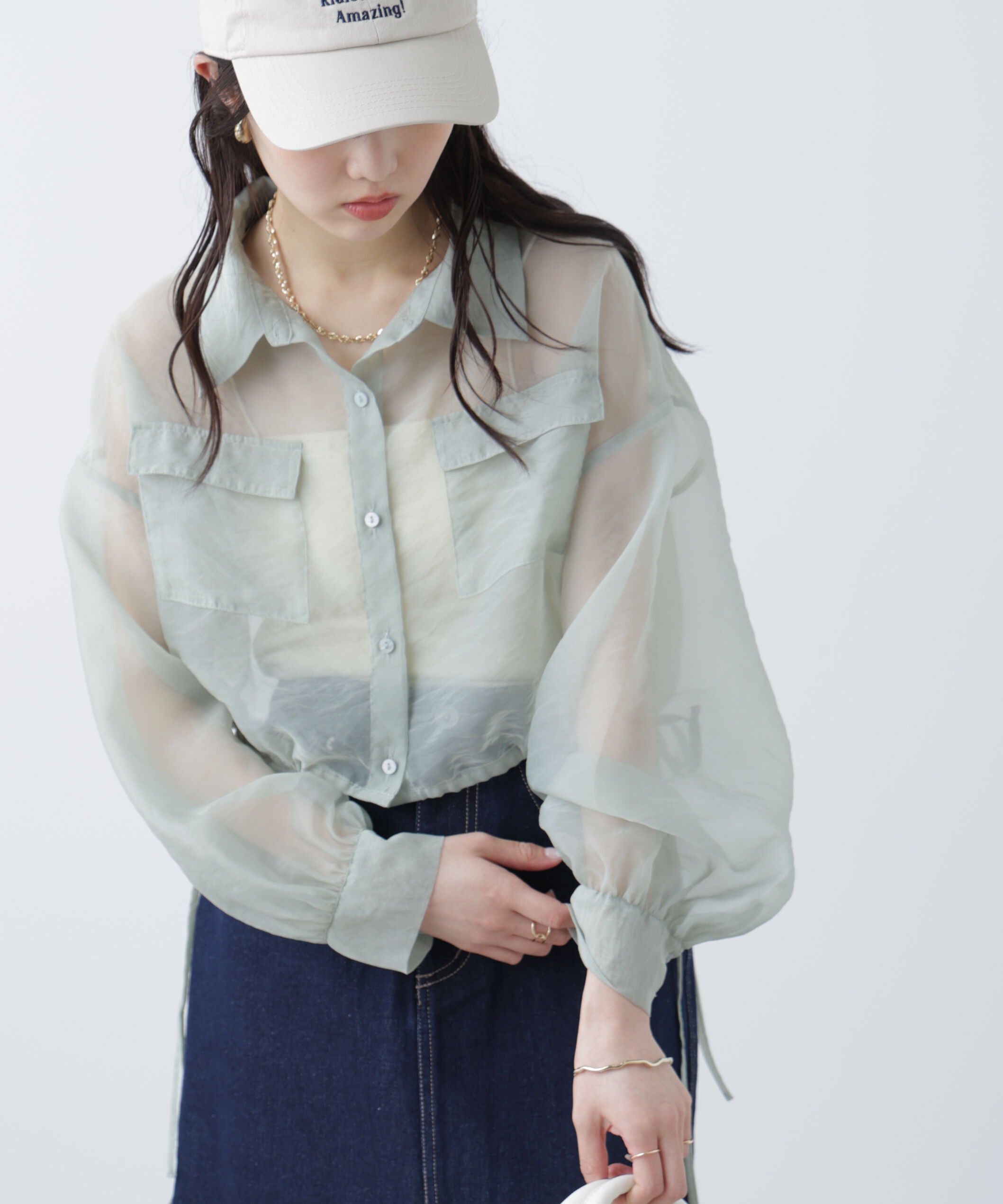  「裾ドロストショート丈シアーシャツ」|シャツ・ブラウス|