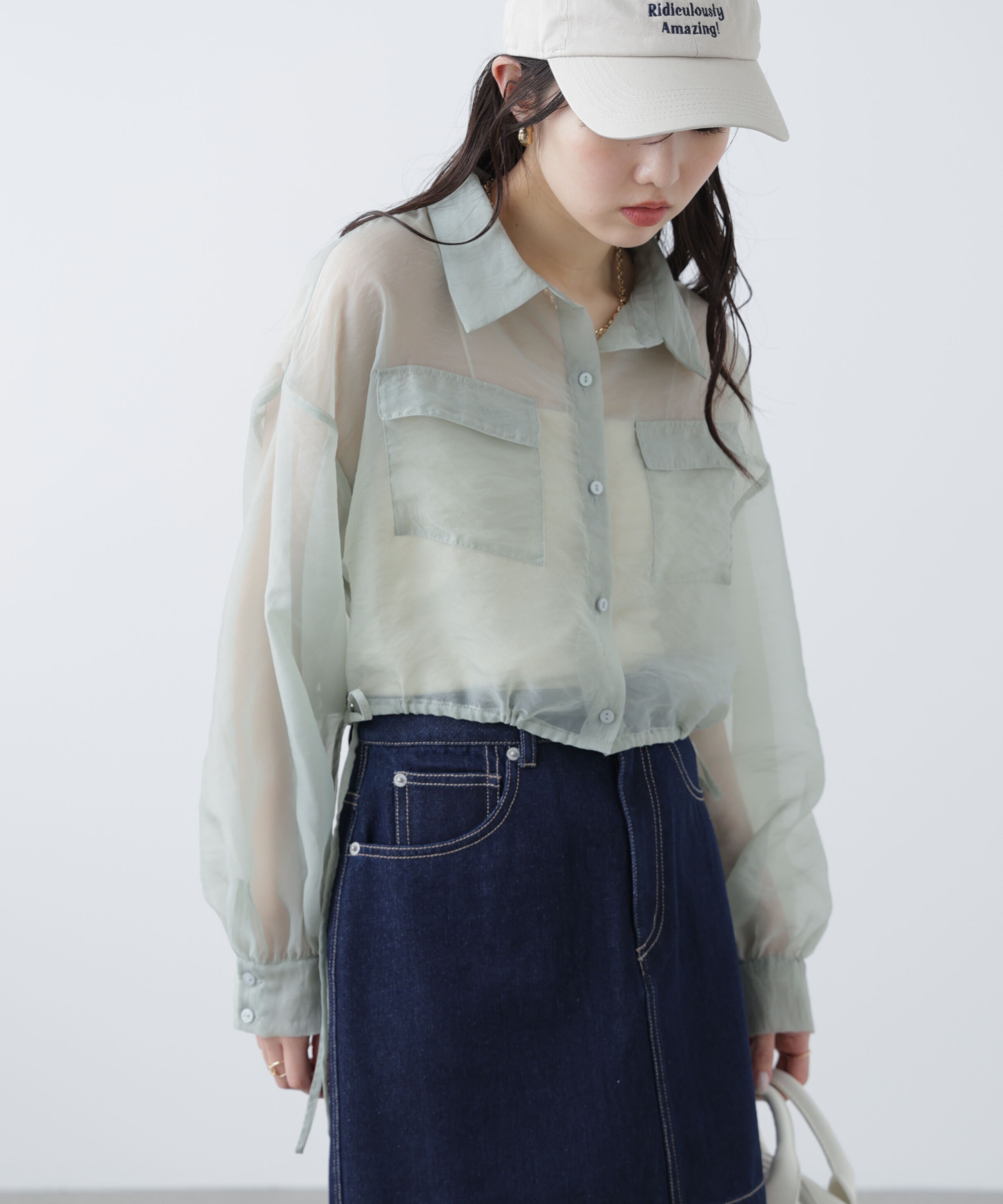  「裾ドロストショート丈シアーシャツ」|シャツ・ブラウス|