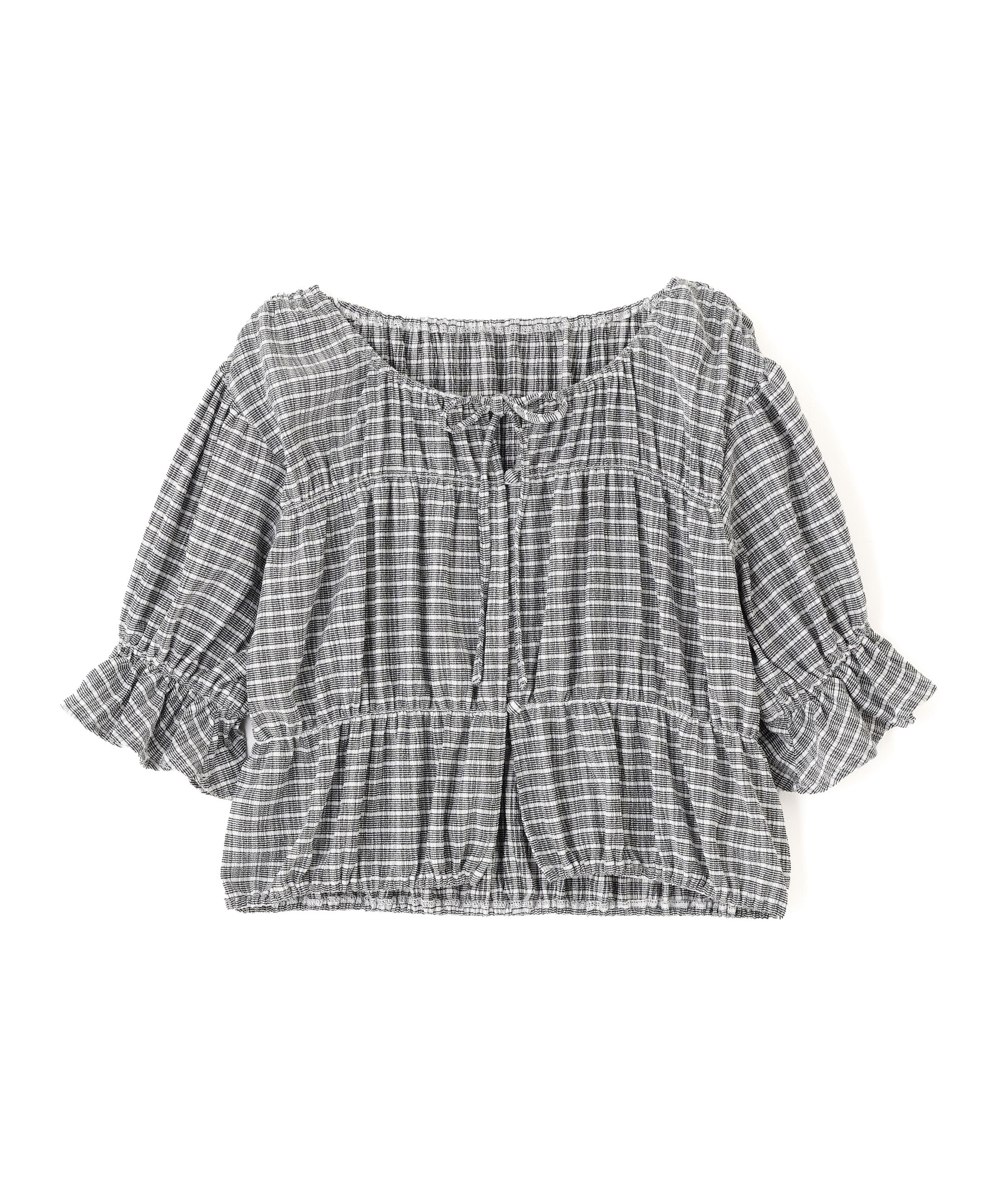  「シアーギャザー前開き短丈半袖ブラウス」|シャツ・ブラウス|