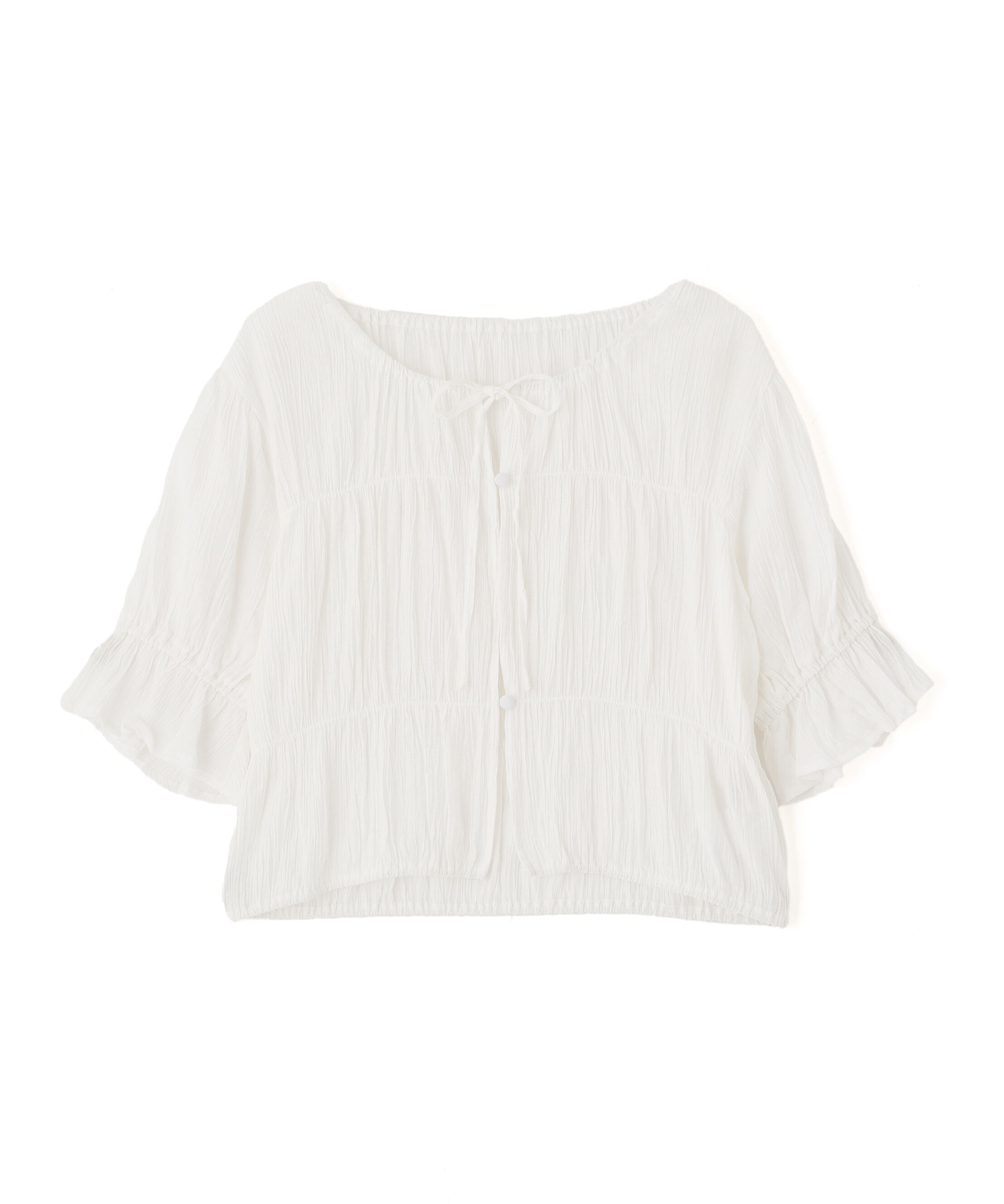  「シアーギャザー前開き短丈半袖ブラウス」|シャツ・ブラウス|