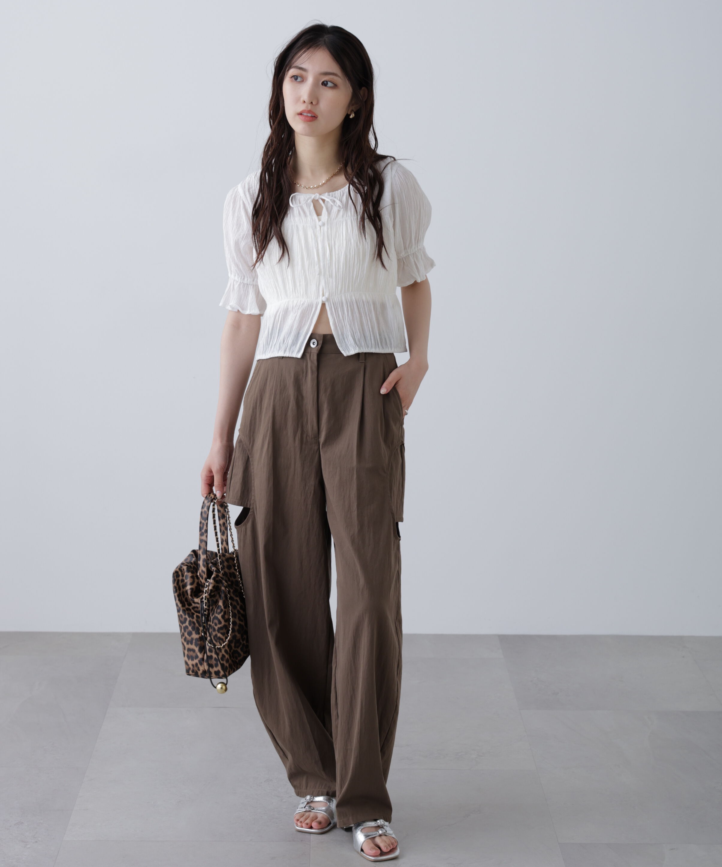  「シアーギャザー前開き短丈半袖ブラウス」|シャツ・ブラウス|