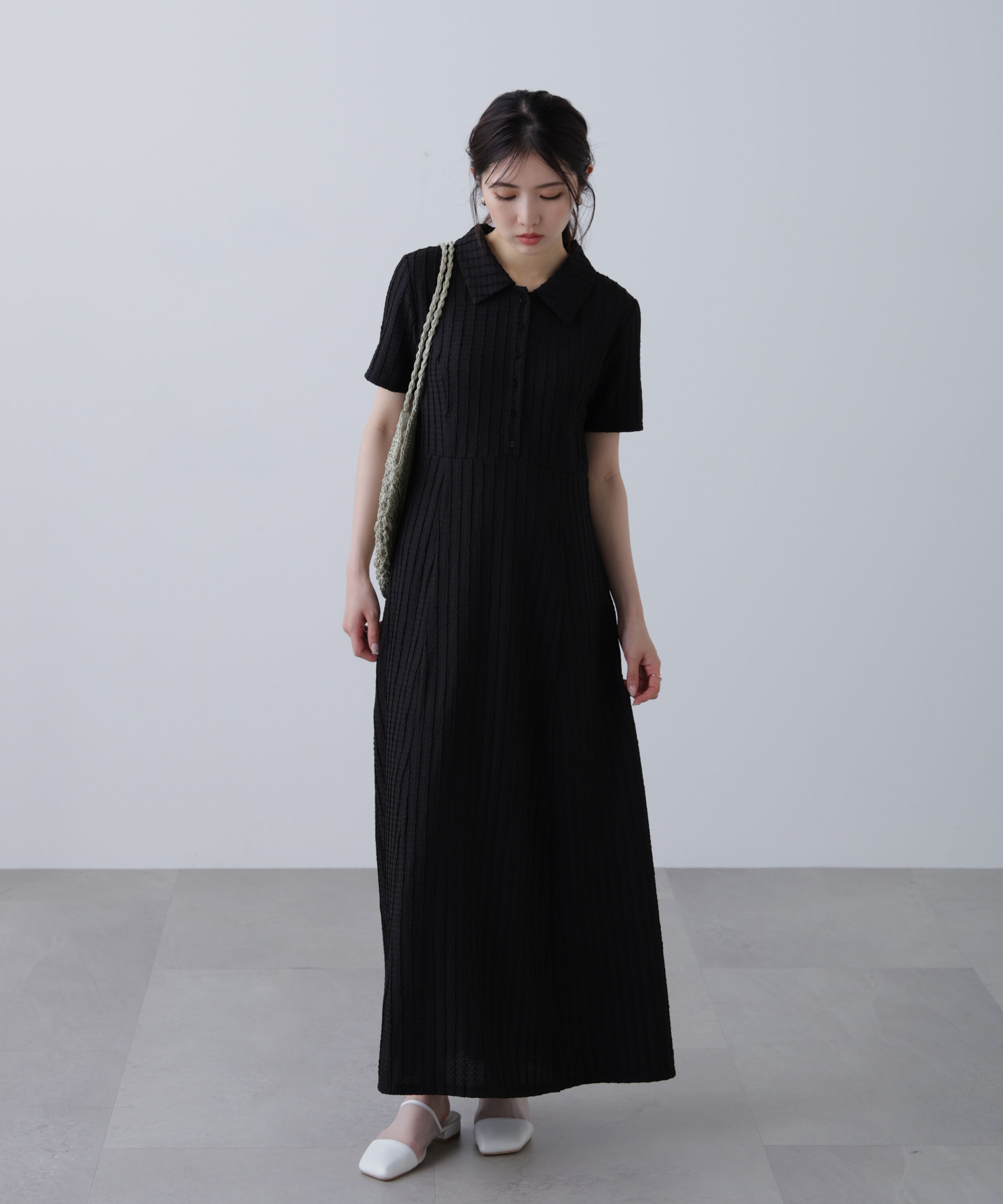  「カットジャガードポロワンピース」|ワンピース|