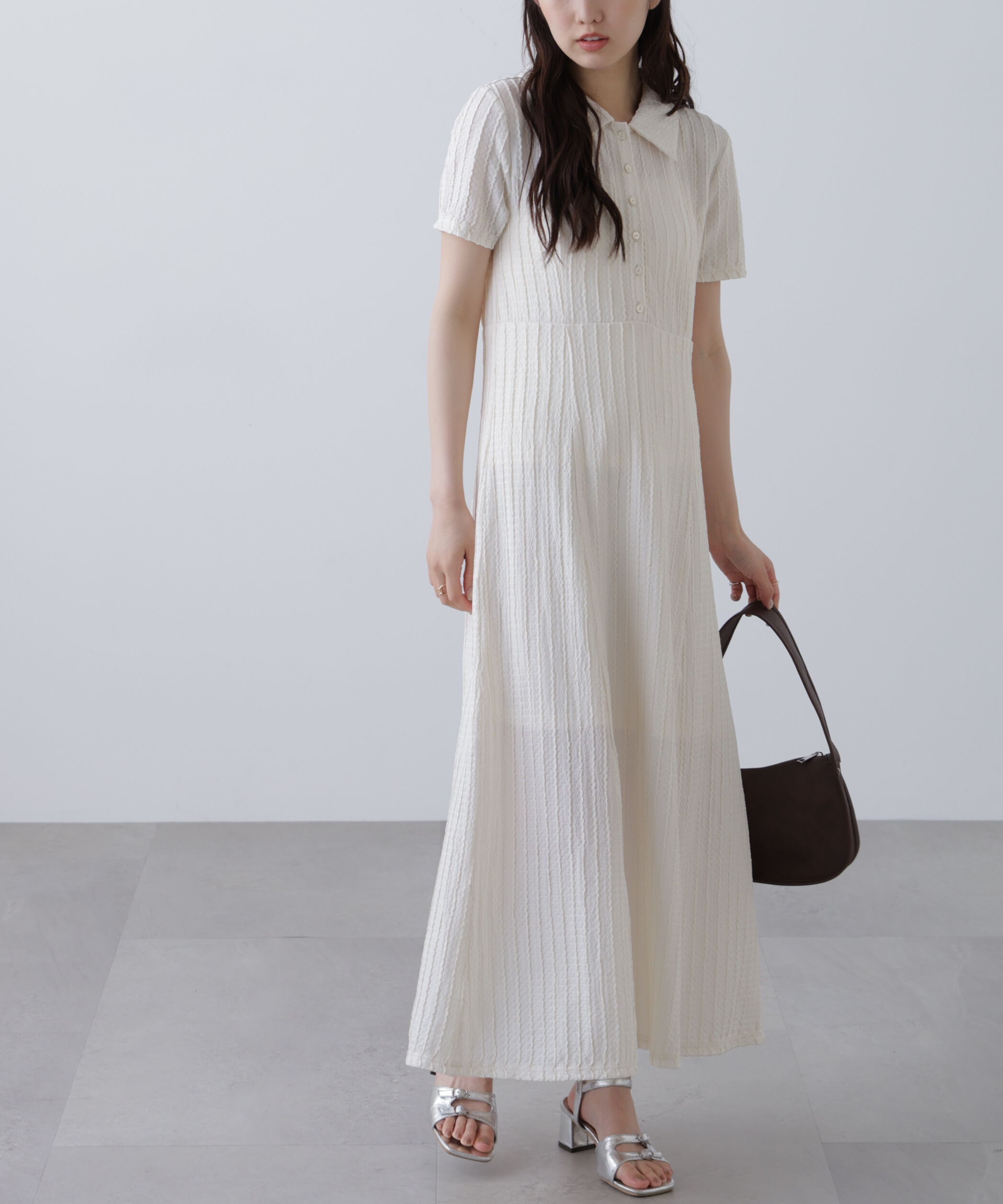  「カットジャガードポロワンピース」|ワンピース|オフ