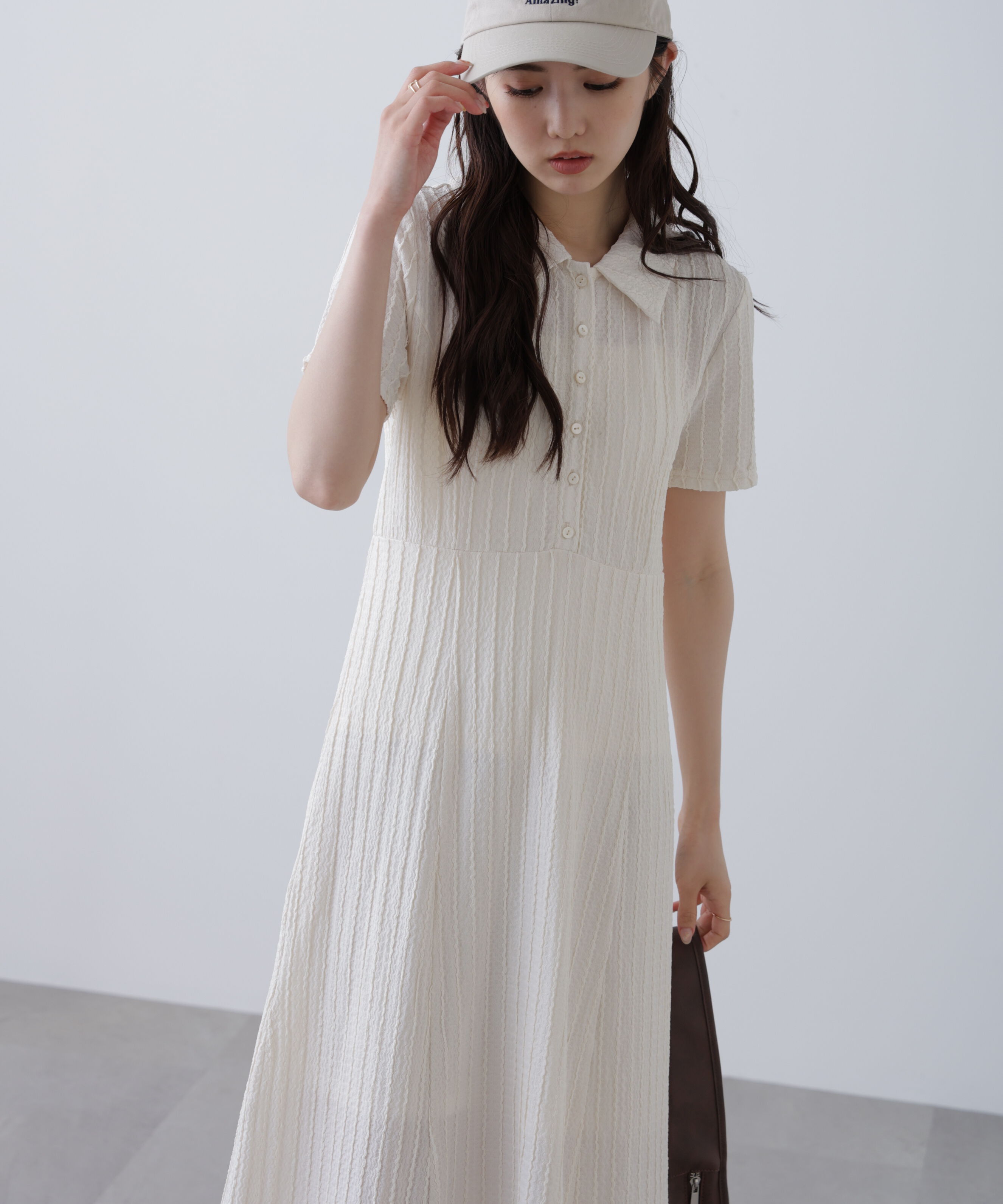  「カットジャガードポロワンピース」|ワンピース|