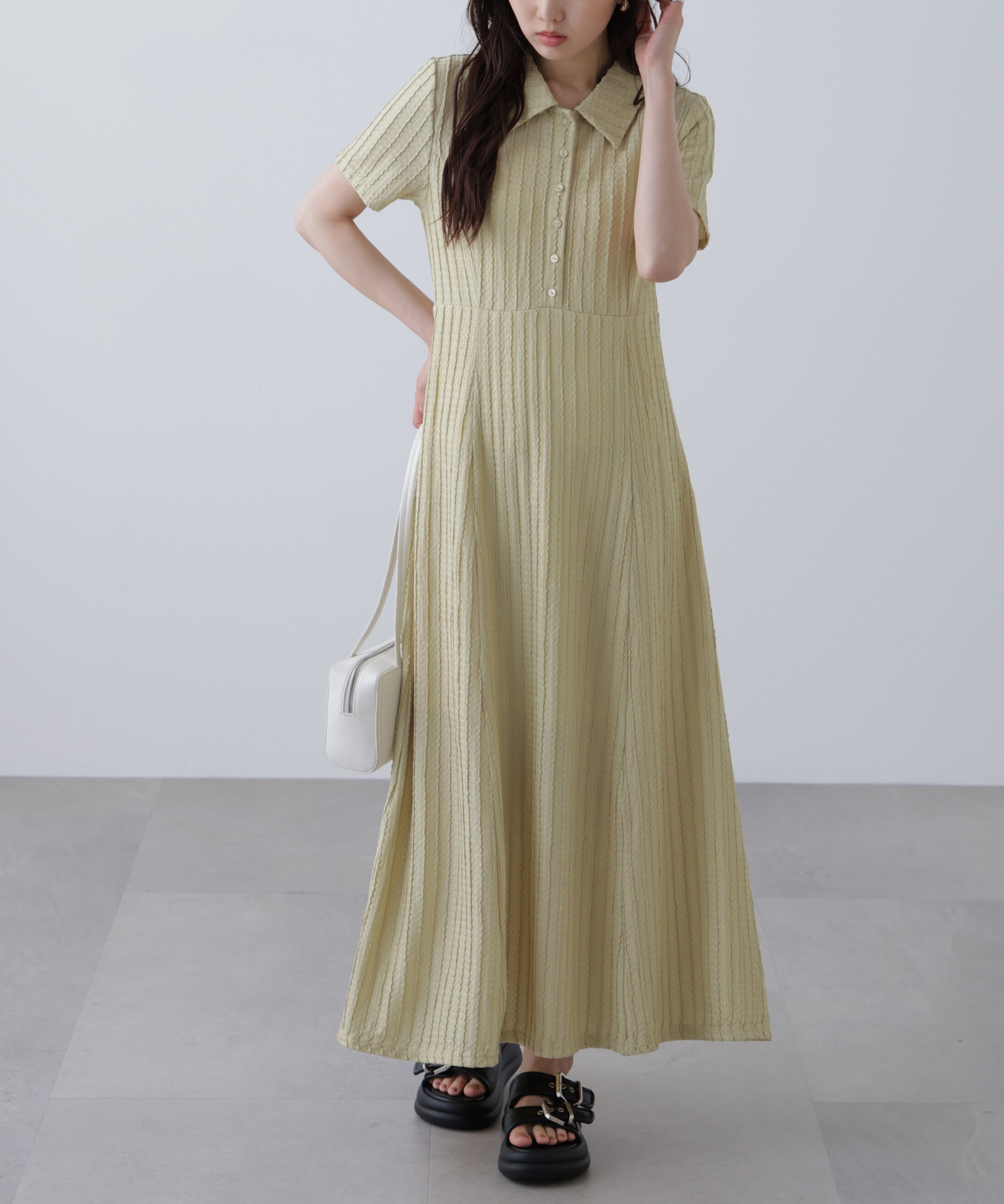  「カットジャガードポロワンピース」|ワンピース|