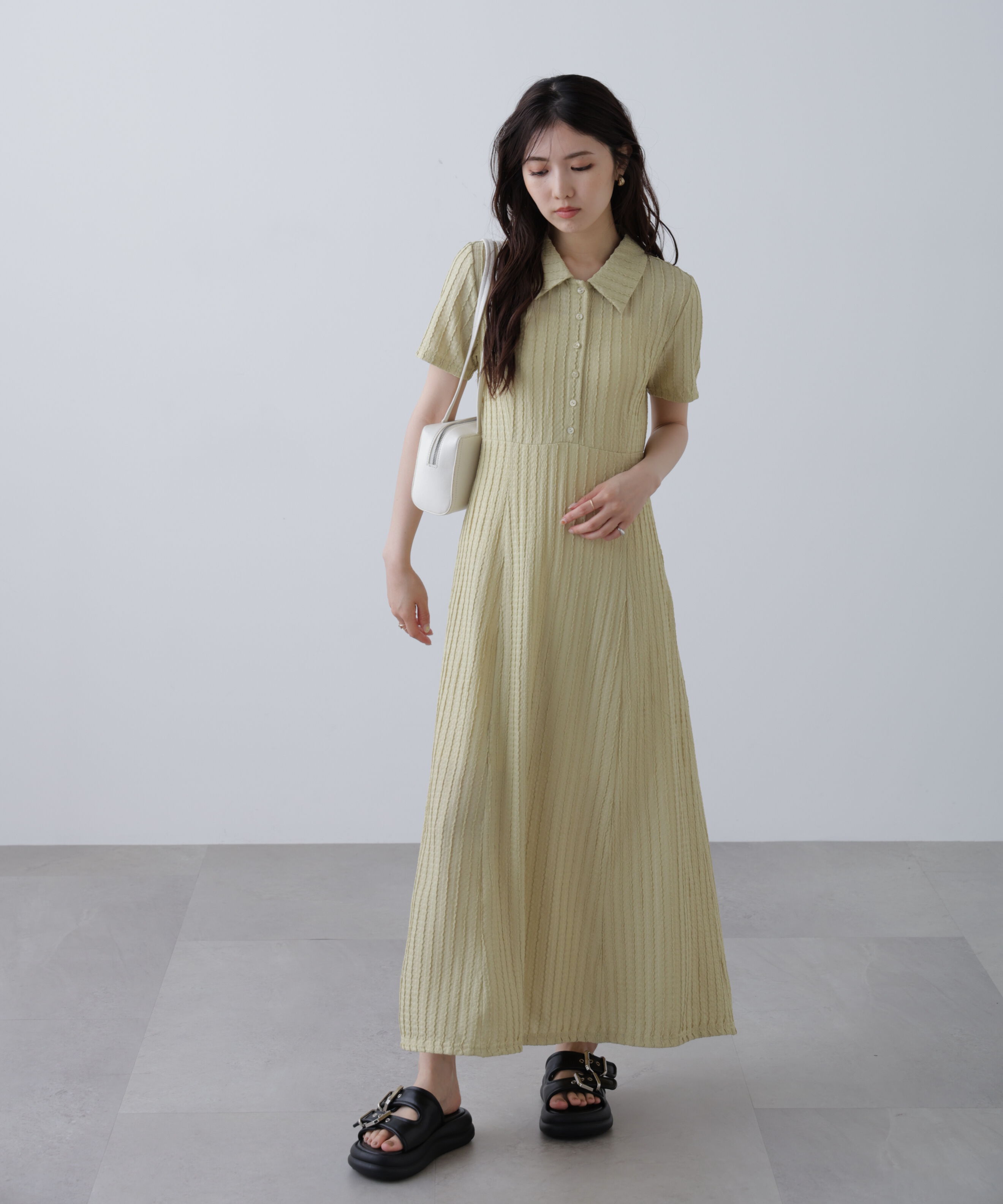  「カットジャガードポロワンピース」|ワンピース|