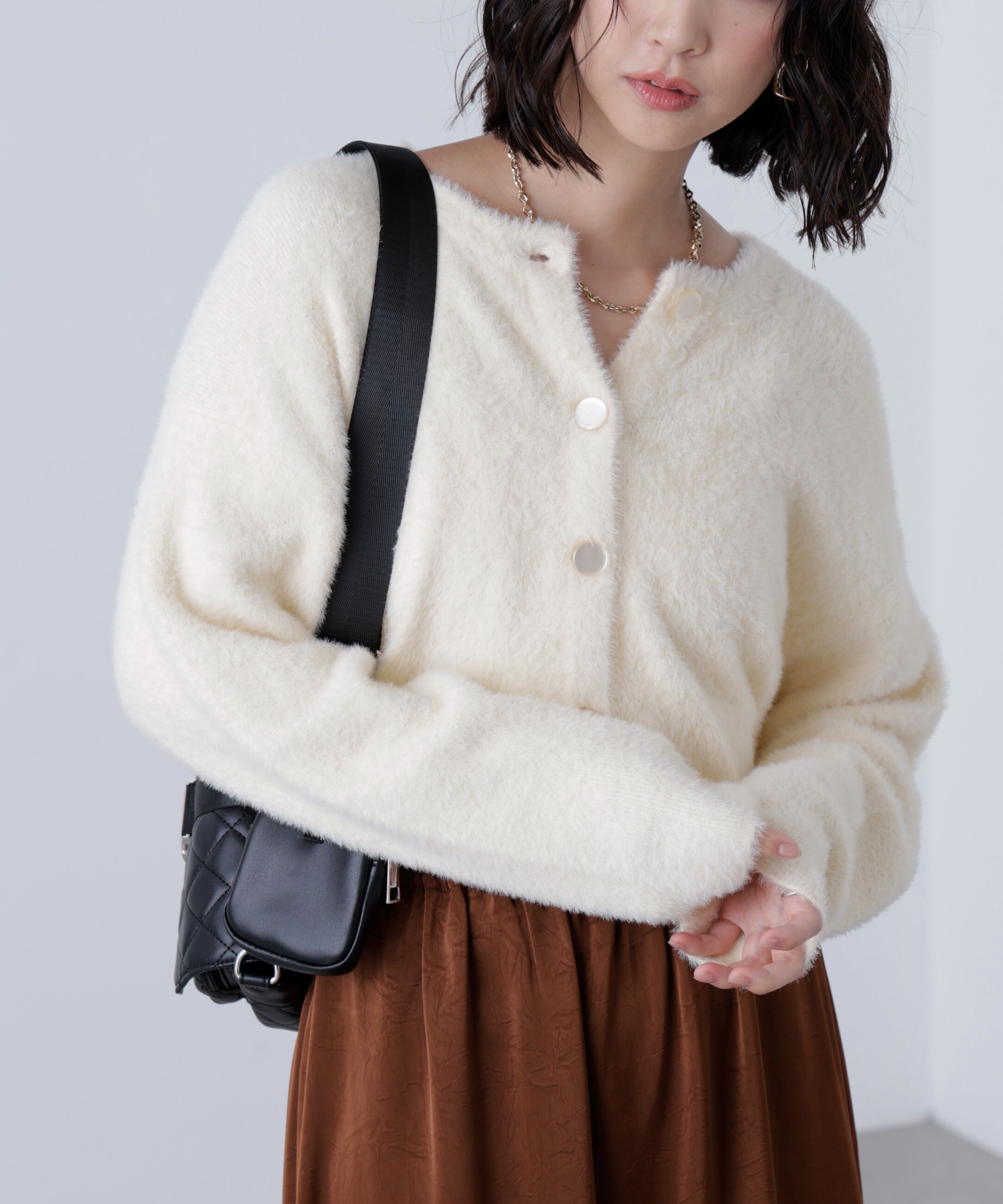  「前後2wayショートシャギー短丈ニット」|ニット・セーター|