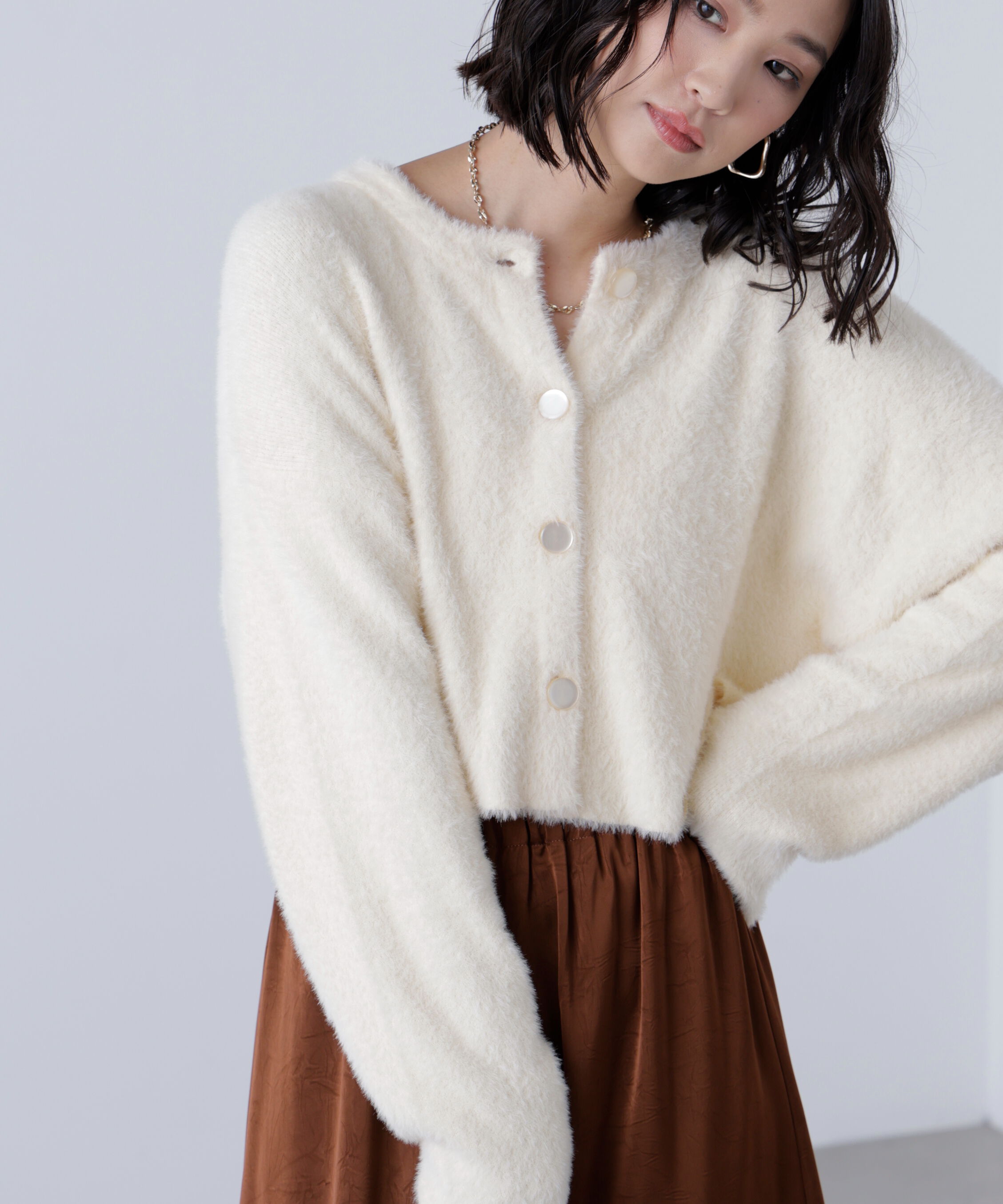  「前後2wayショートシャギー短丈ニット」|ニット・セーター|