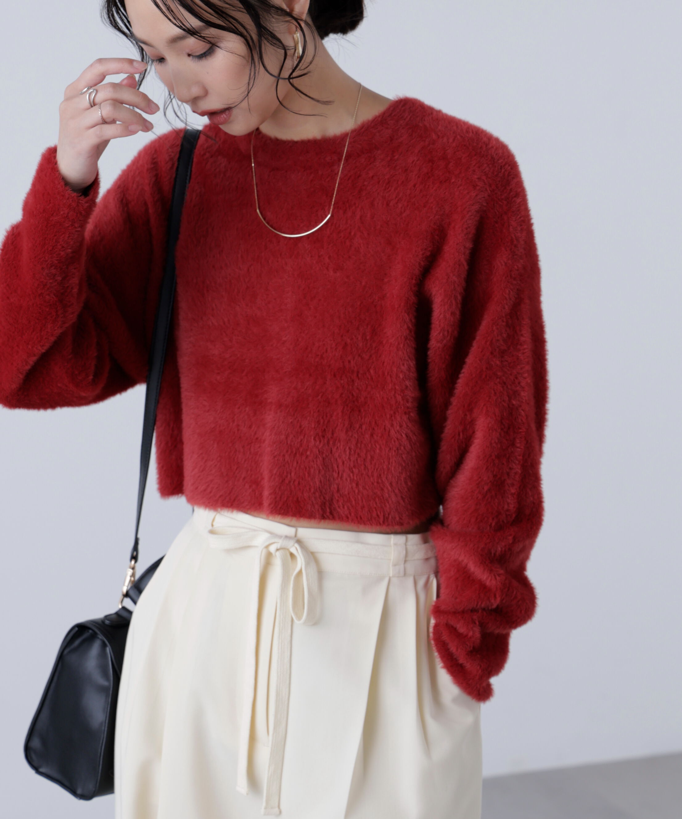  「前後2wayショートシャギー短丈ニット」|ニット・セーター|