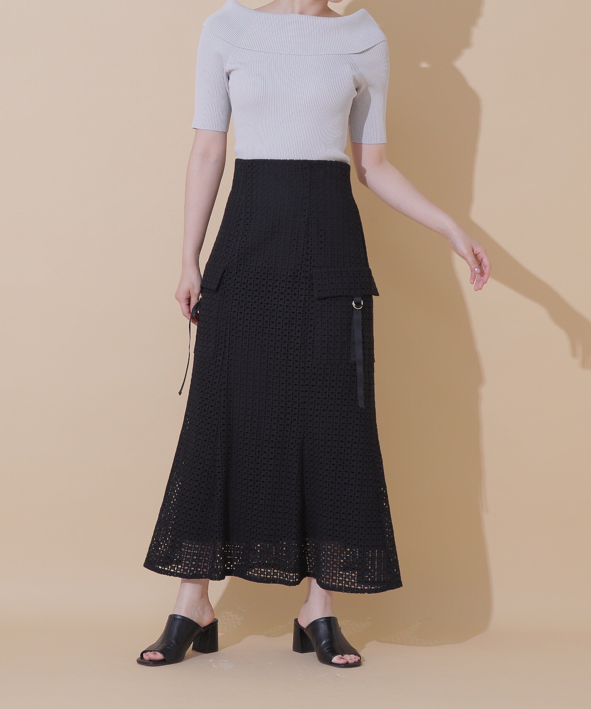  「コットンレースマーメイドスカート」|スカート|ブラック