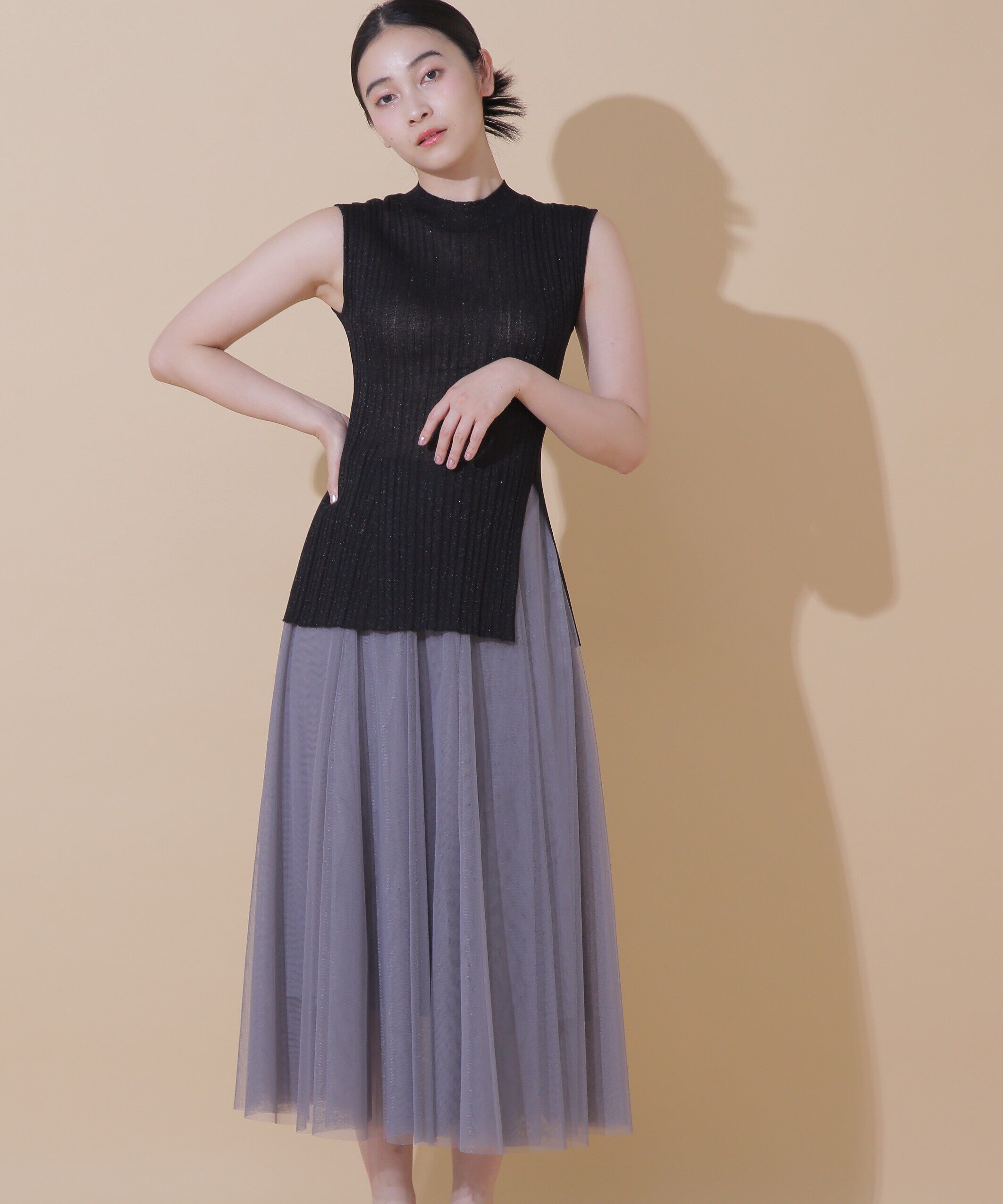  「ラメニットチュールスカートセット」|ワンピース|