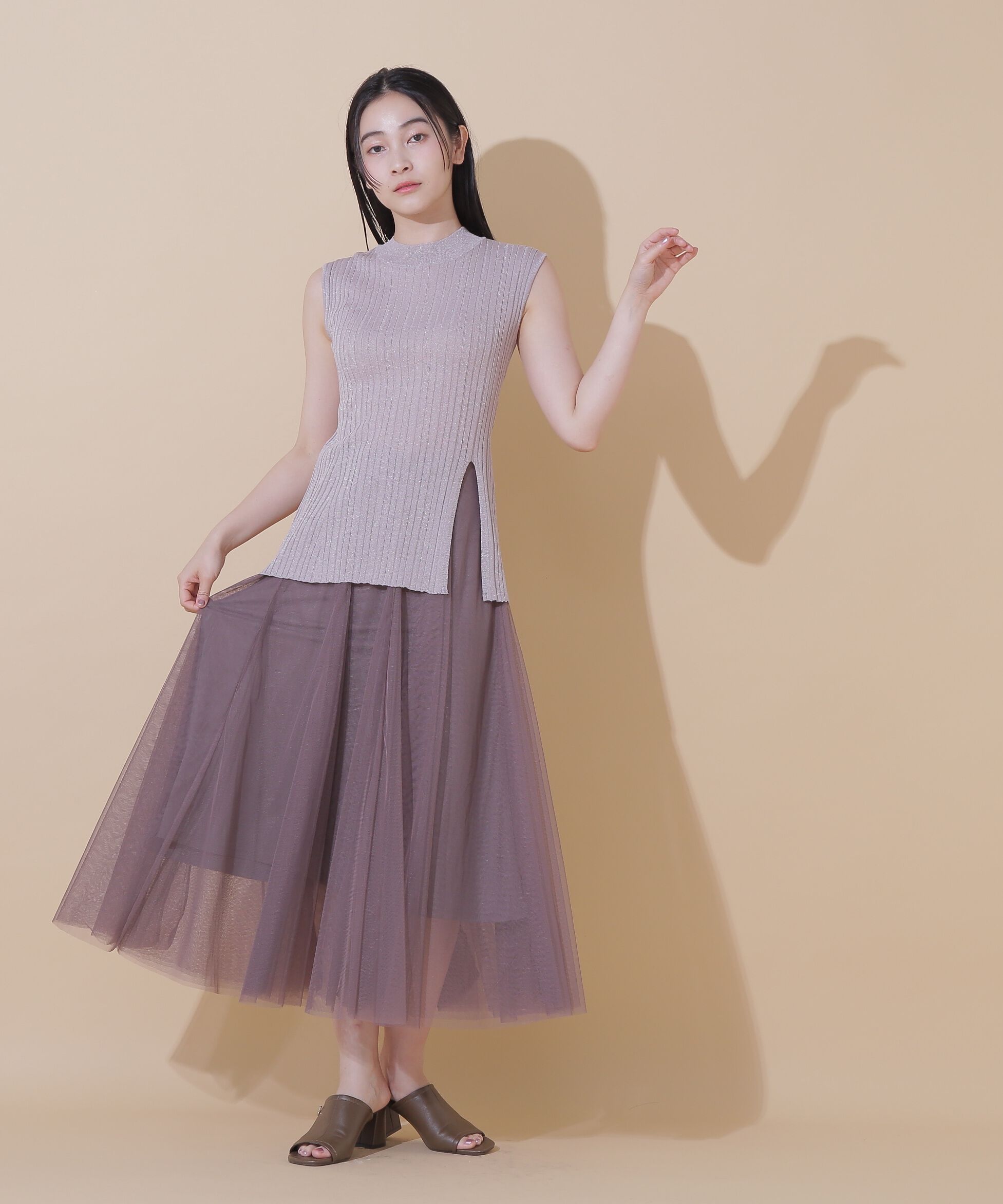  「ラメニットチュールスカートセット」|ワンピース|