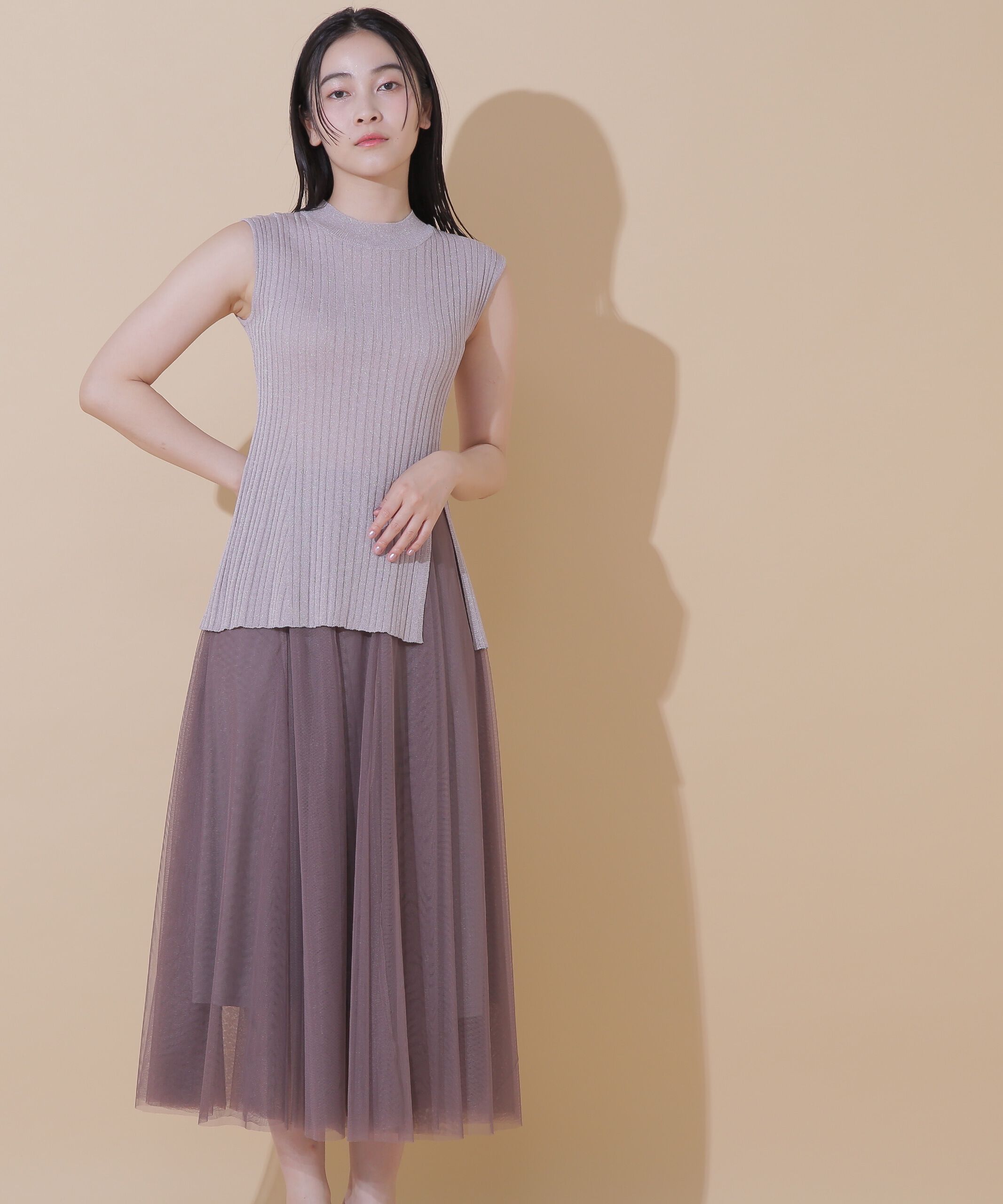  「ラメニットチュールスカートセット」|ワンピース|