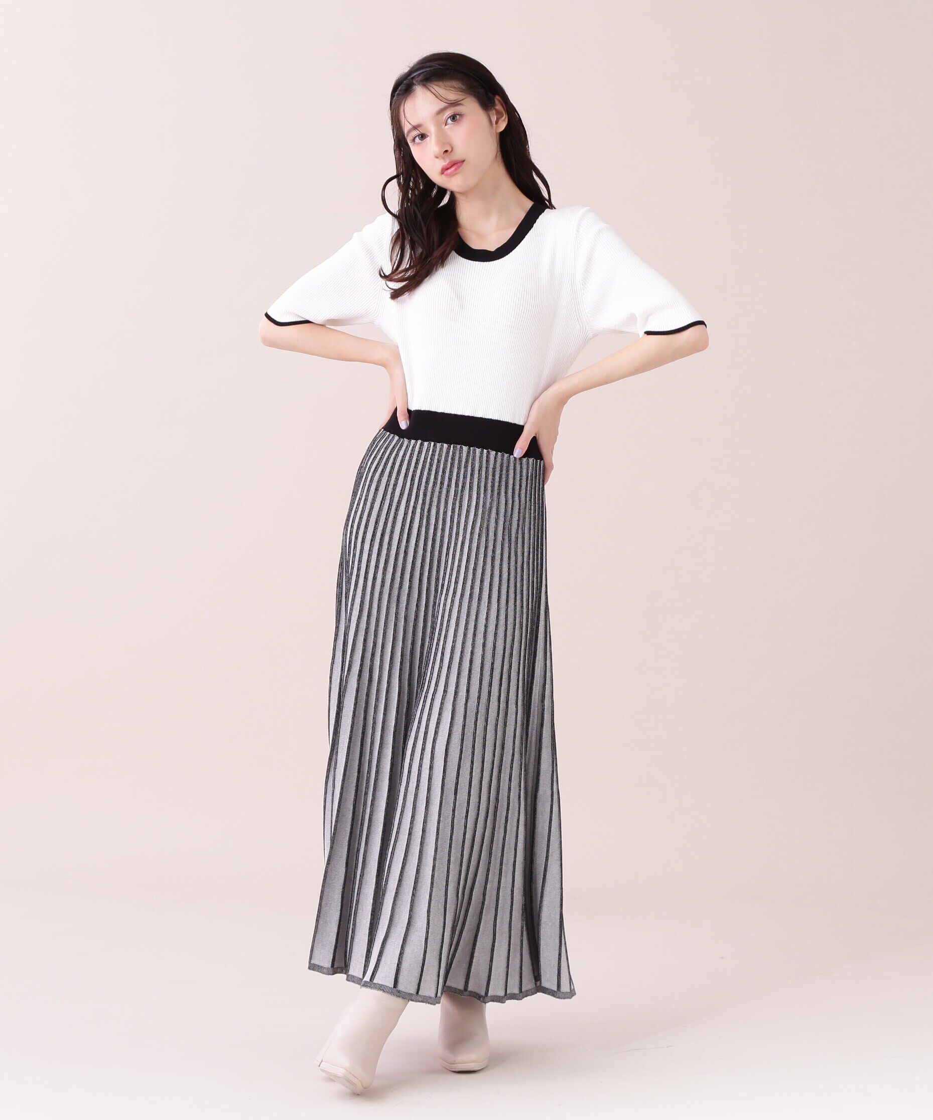  「ランダムプリーツニットワンピース」|ワンピース|