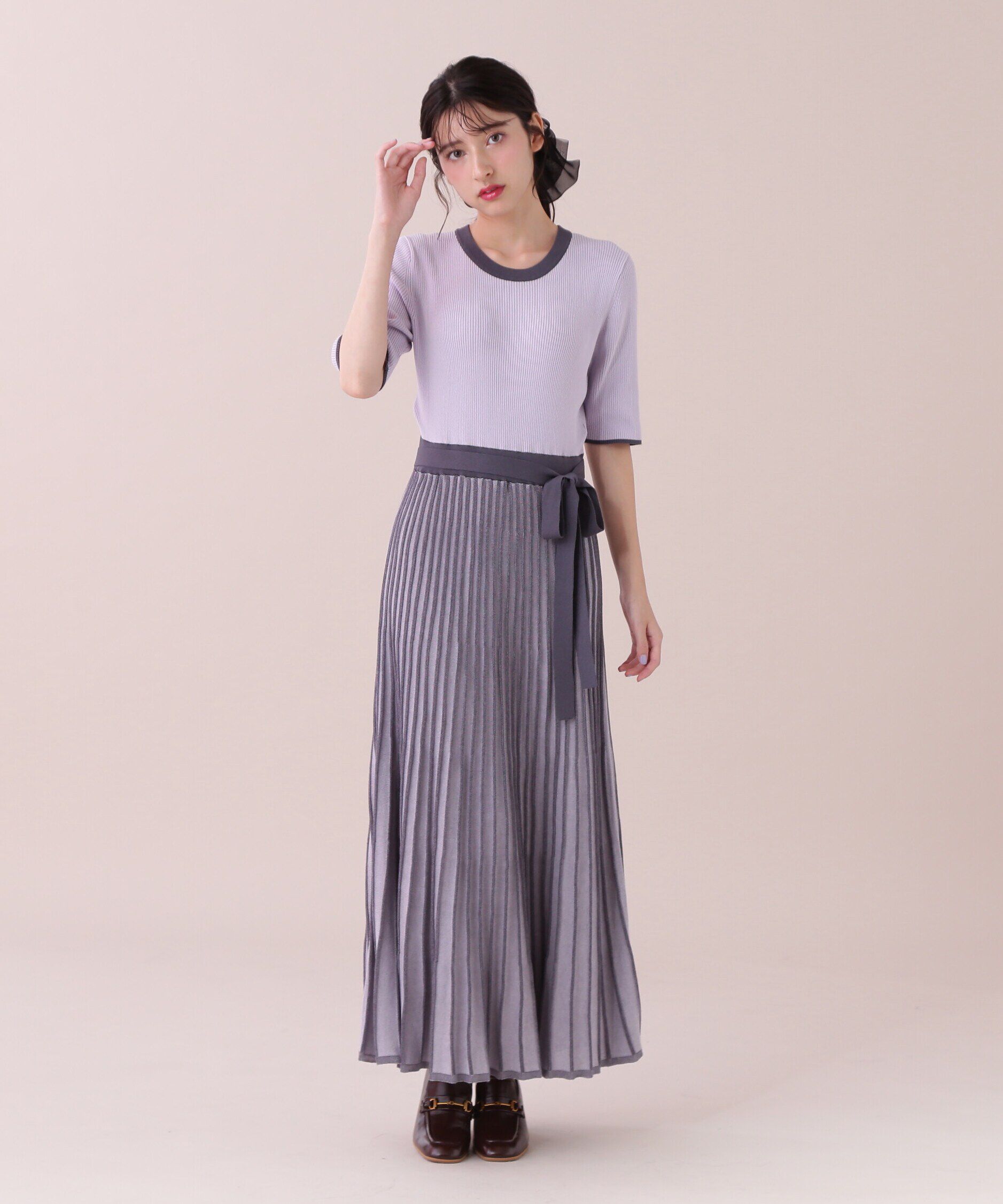  「ランダムプリーツニットワンピース」|ワンピース|