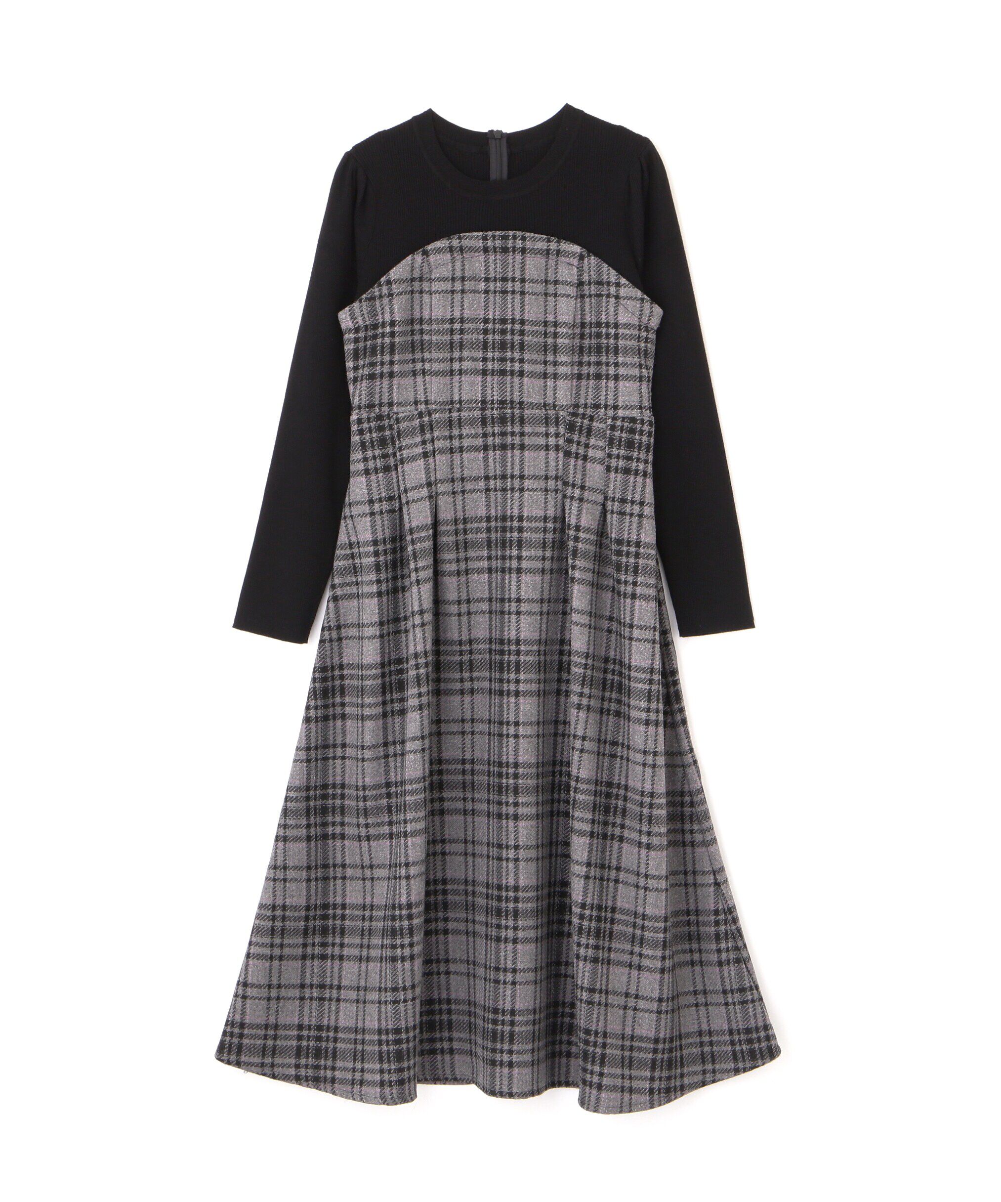  「オリジナルミックスツィードチェック　ドッキングワンピース」|ワンピース|