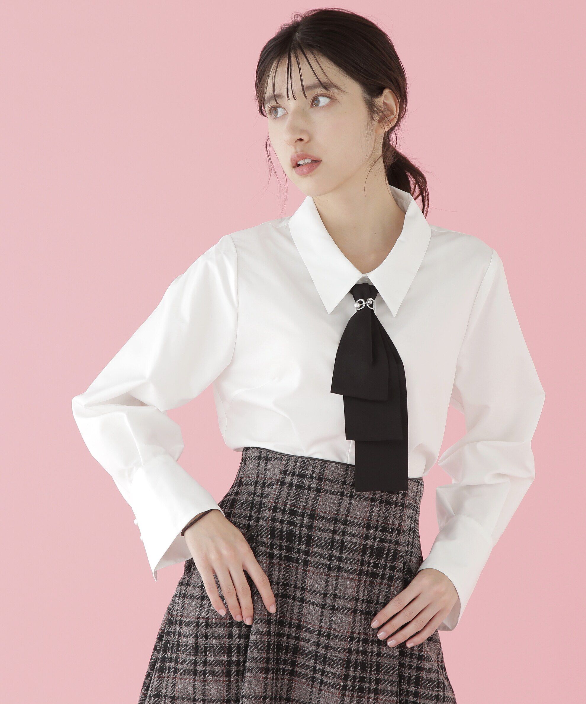  「配色ボウタイ付きブラウス」|シャツ・ブラウス|