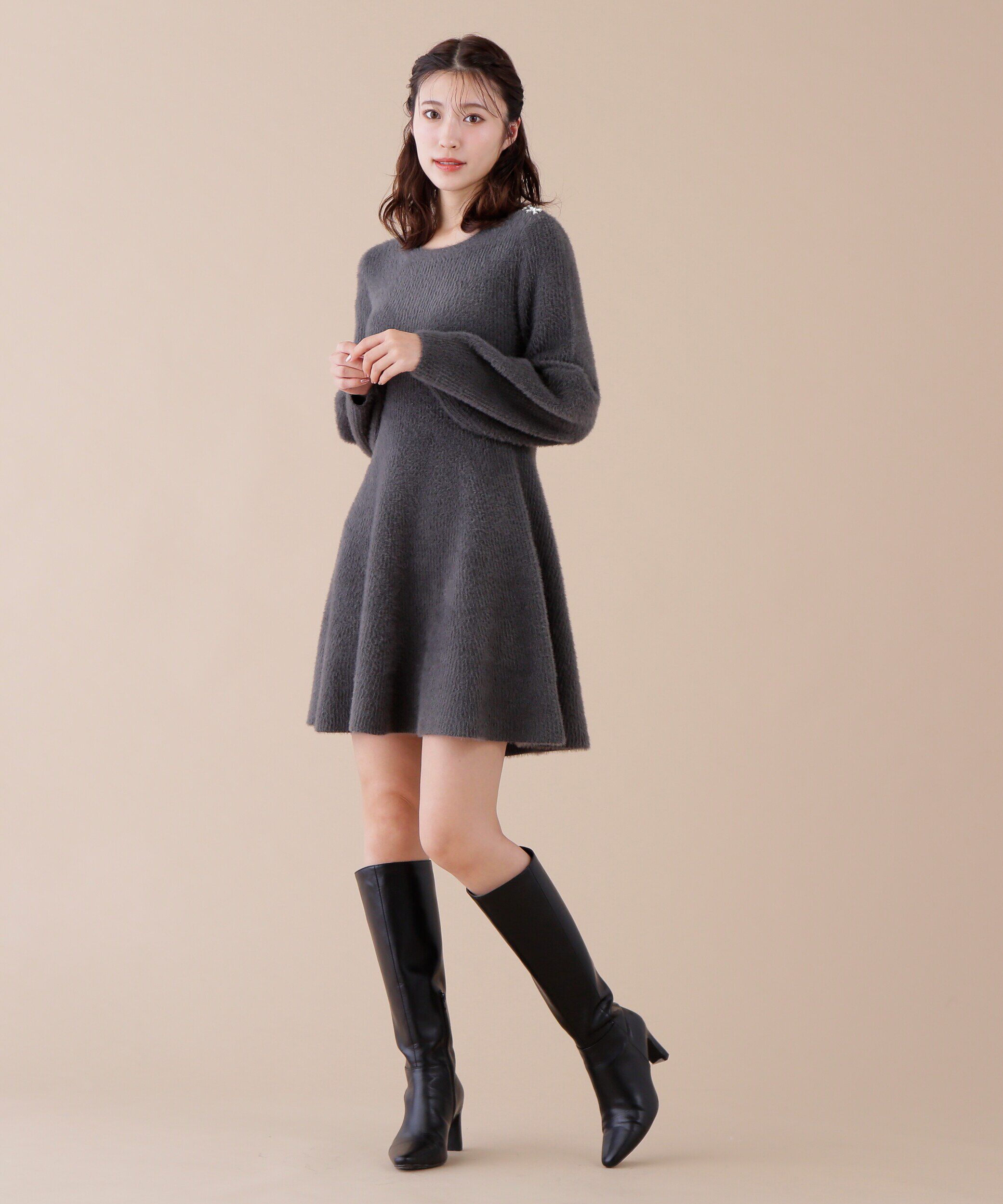  「リボンビジューニットミニワンピース」|ワンピース|