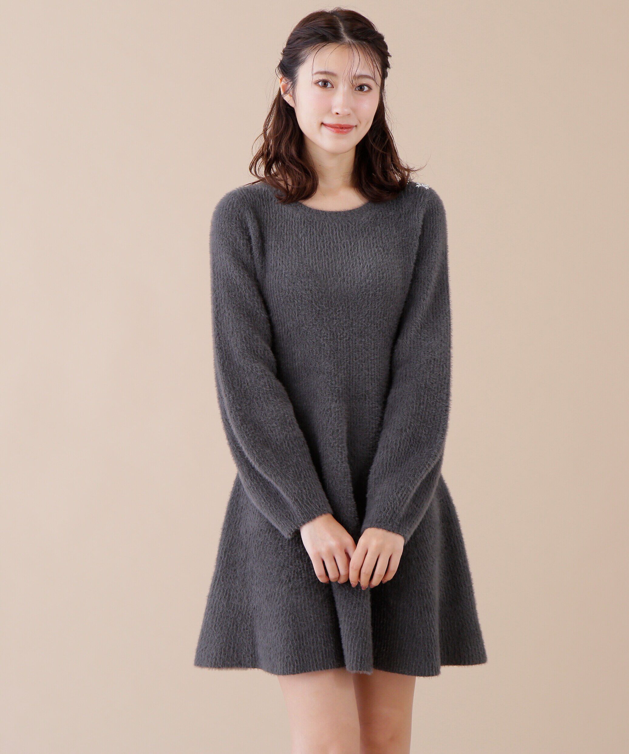  「リボンビジューニットミニワンピース」|ワンピース|