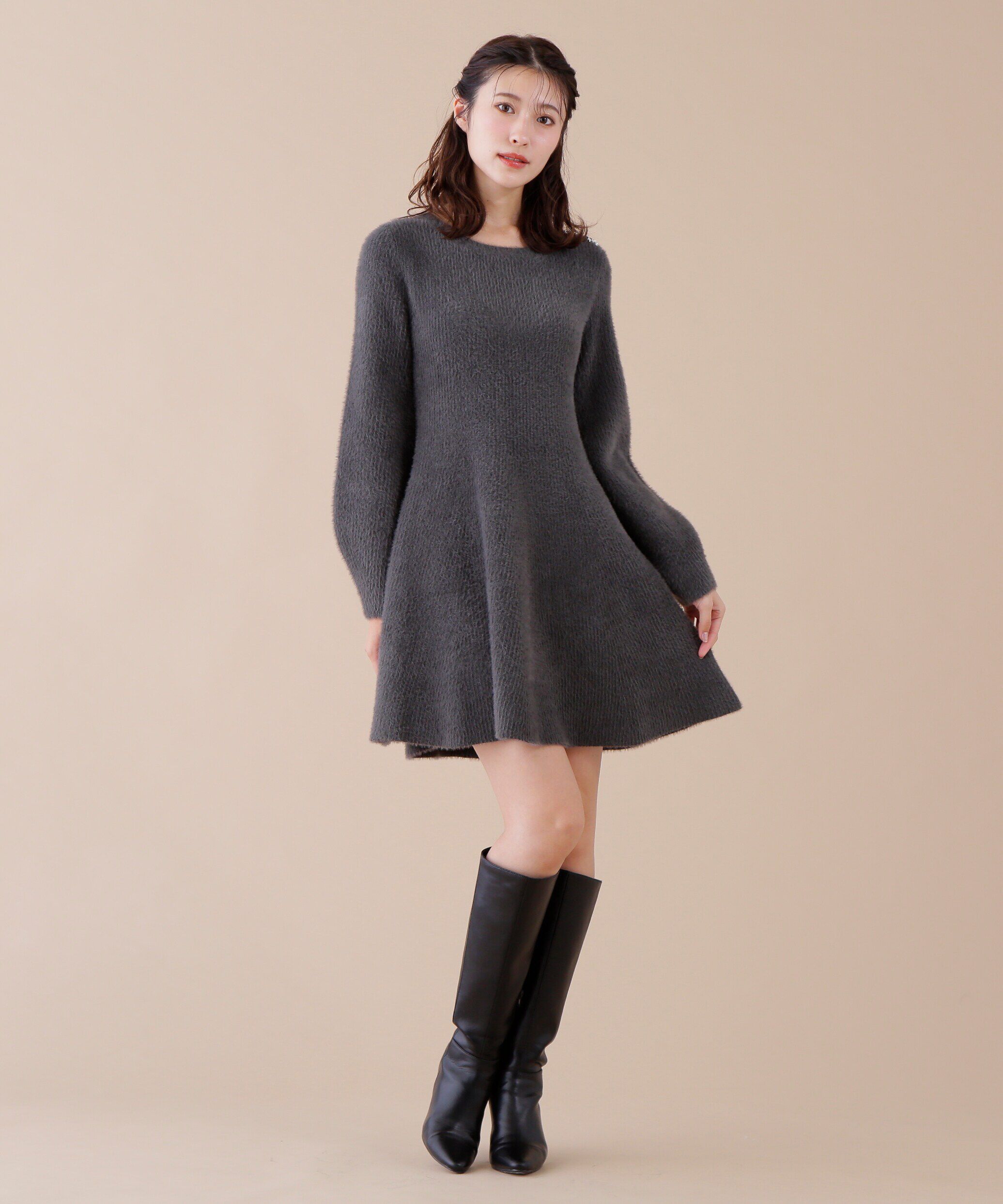  「リボンビジューニットミニワンピース」|ワンピース|