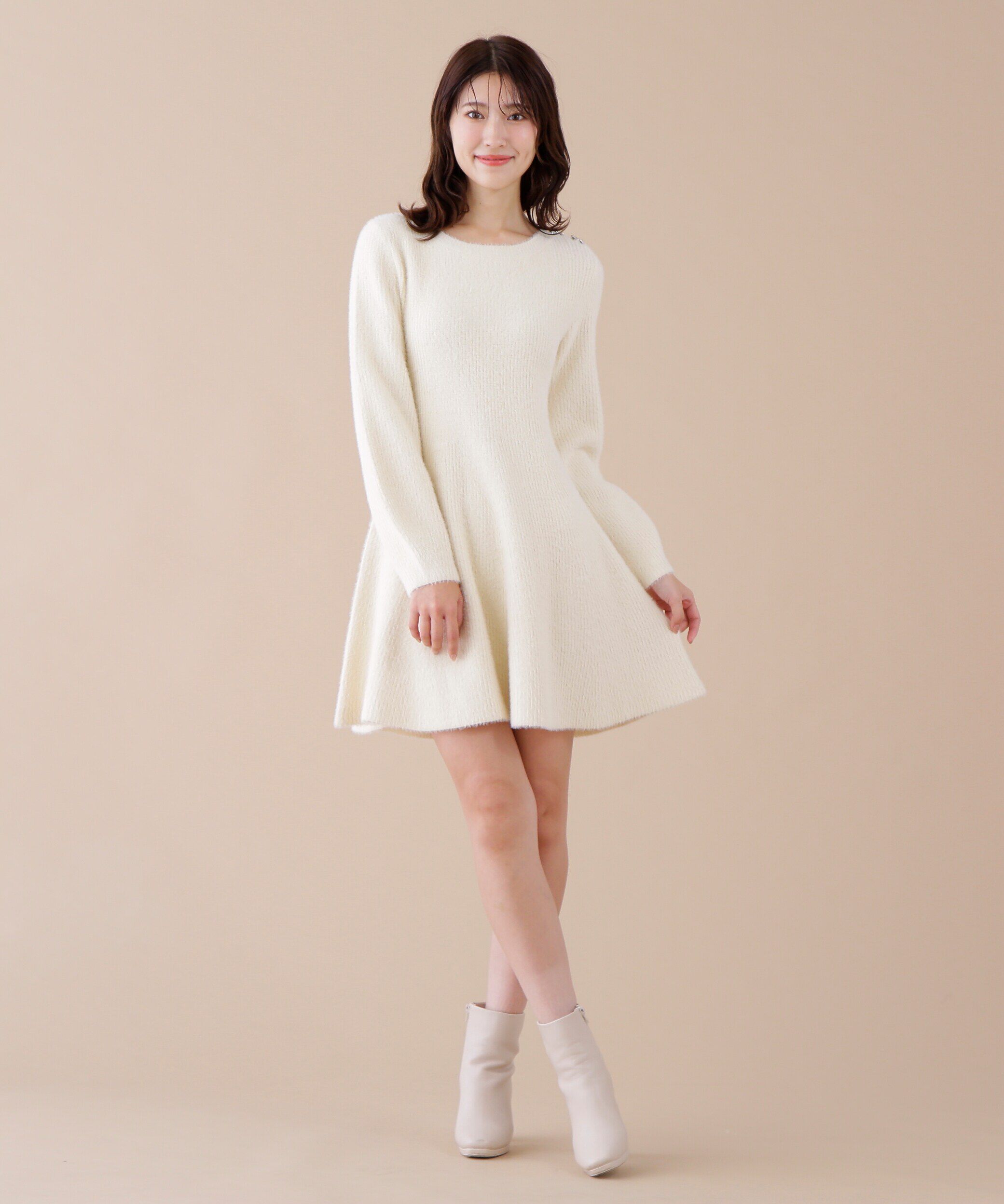  「リボンビジューニットミニワンピース」|ワンピース|