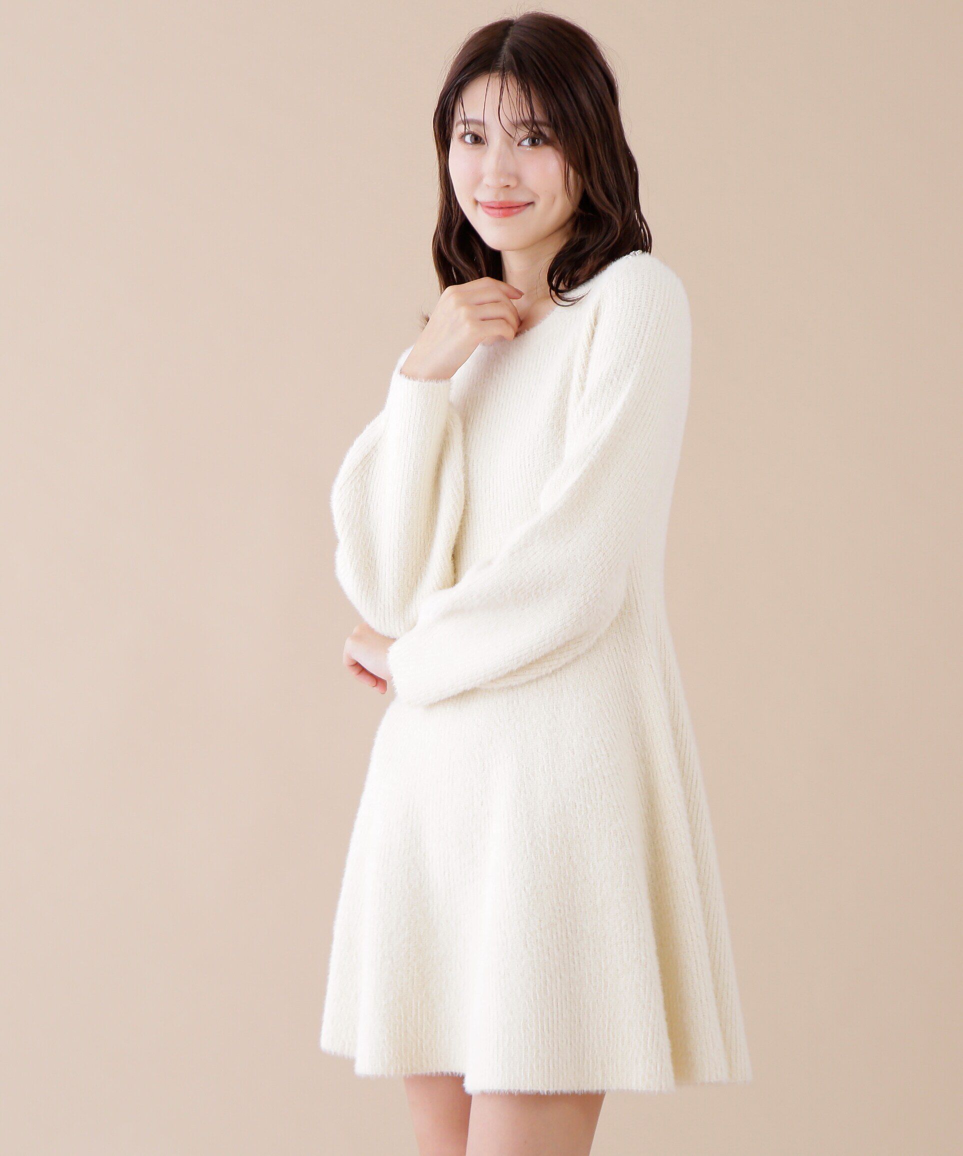  「リボンビジューニットミニワンピース」|ワンピース|