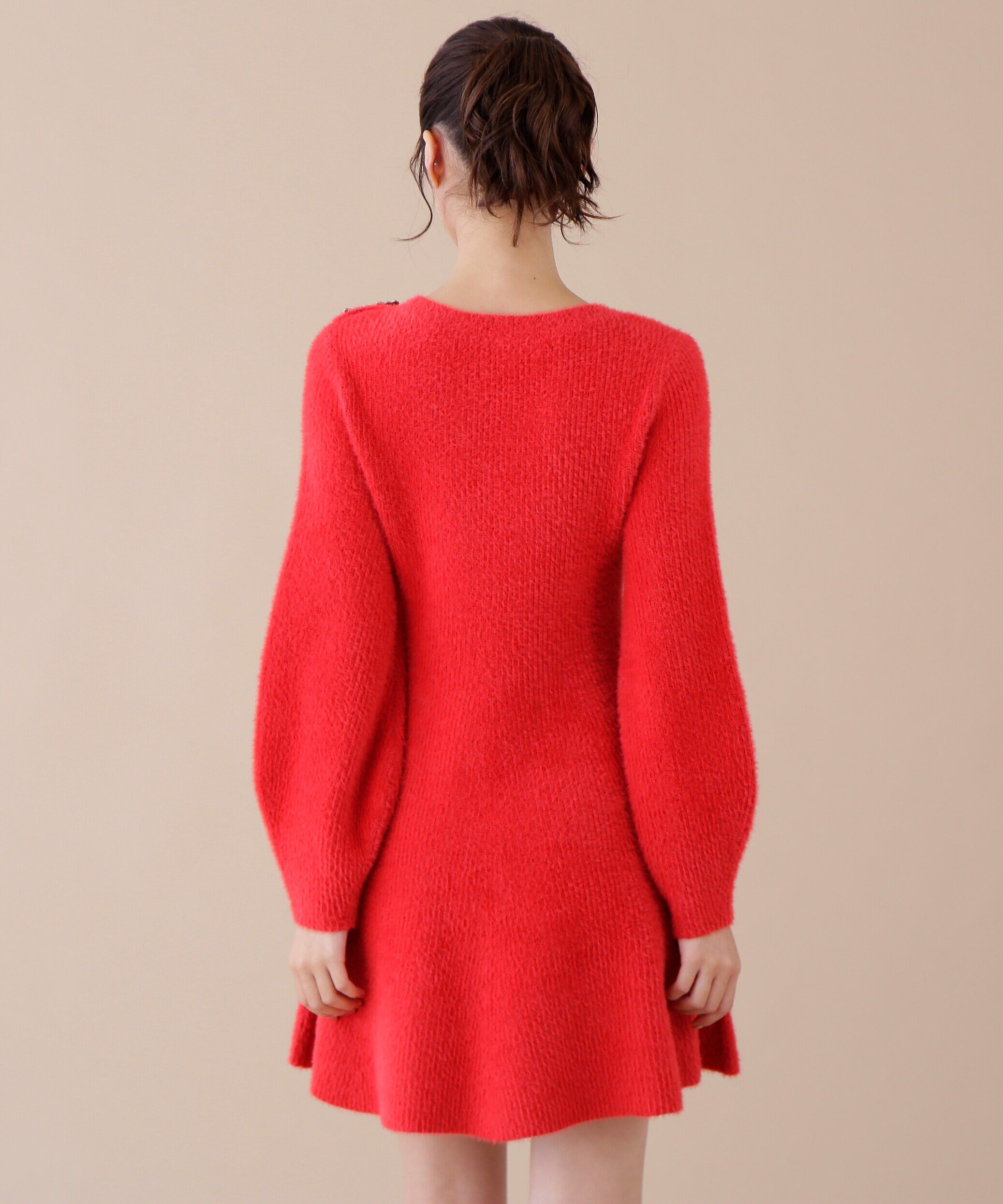  「リボンビジューニットミニワンピース」|ワンピース|