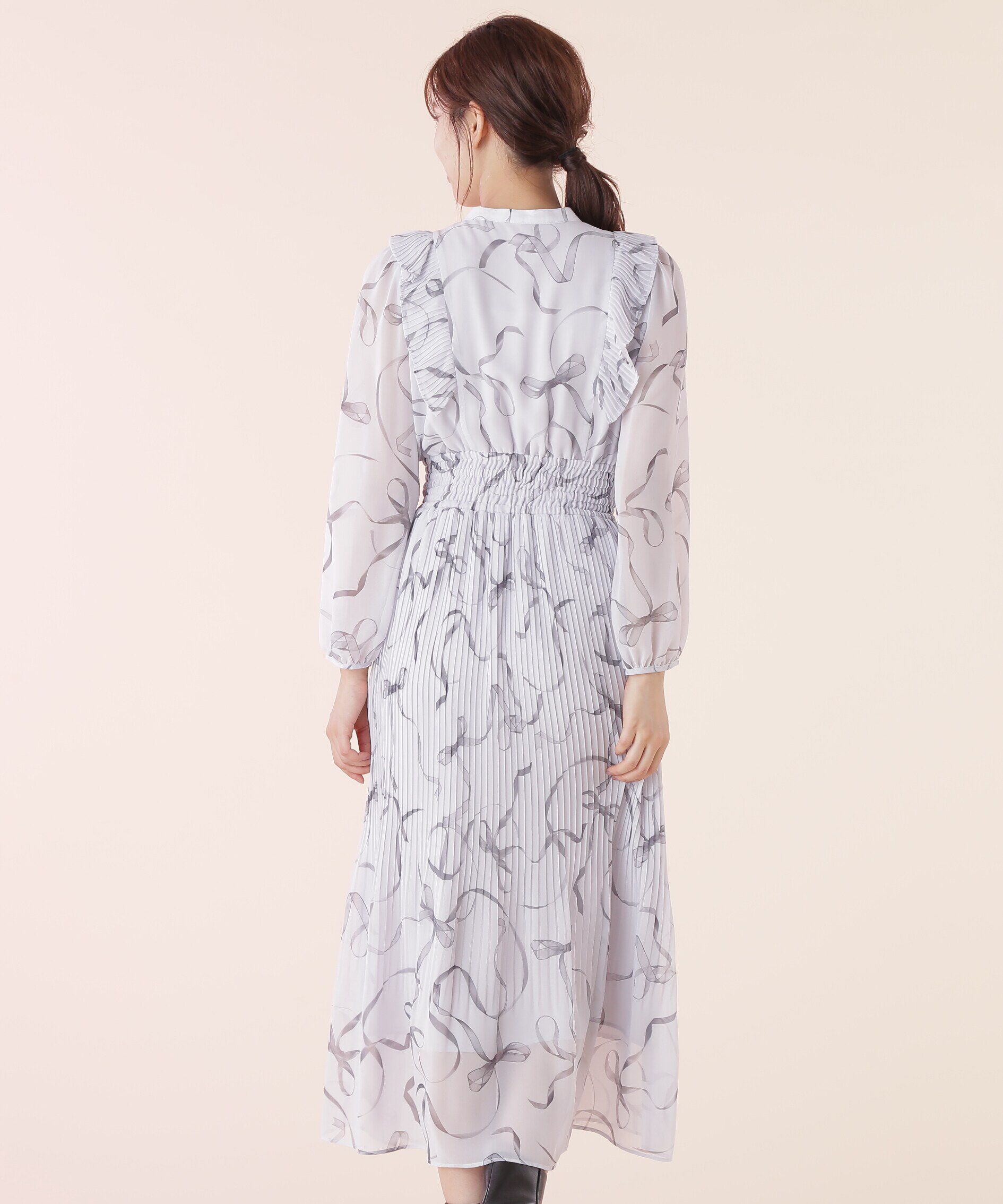  「◆＜リボンシリーズ＞リボンプリントプリーツワンピース」|ワンピース|