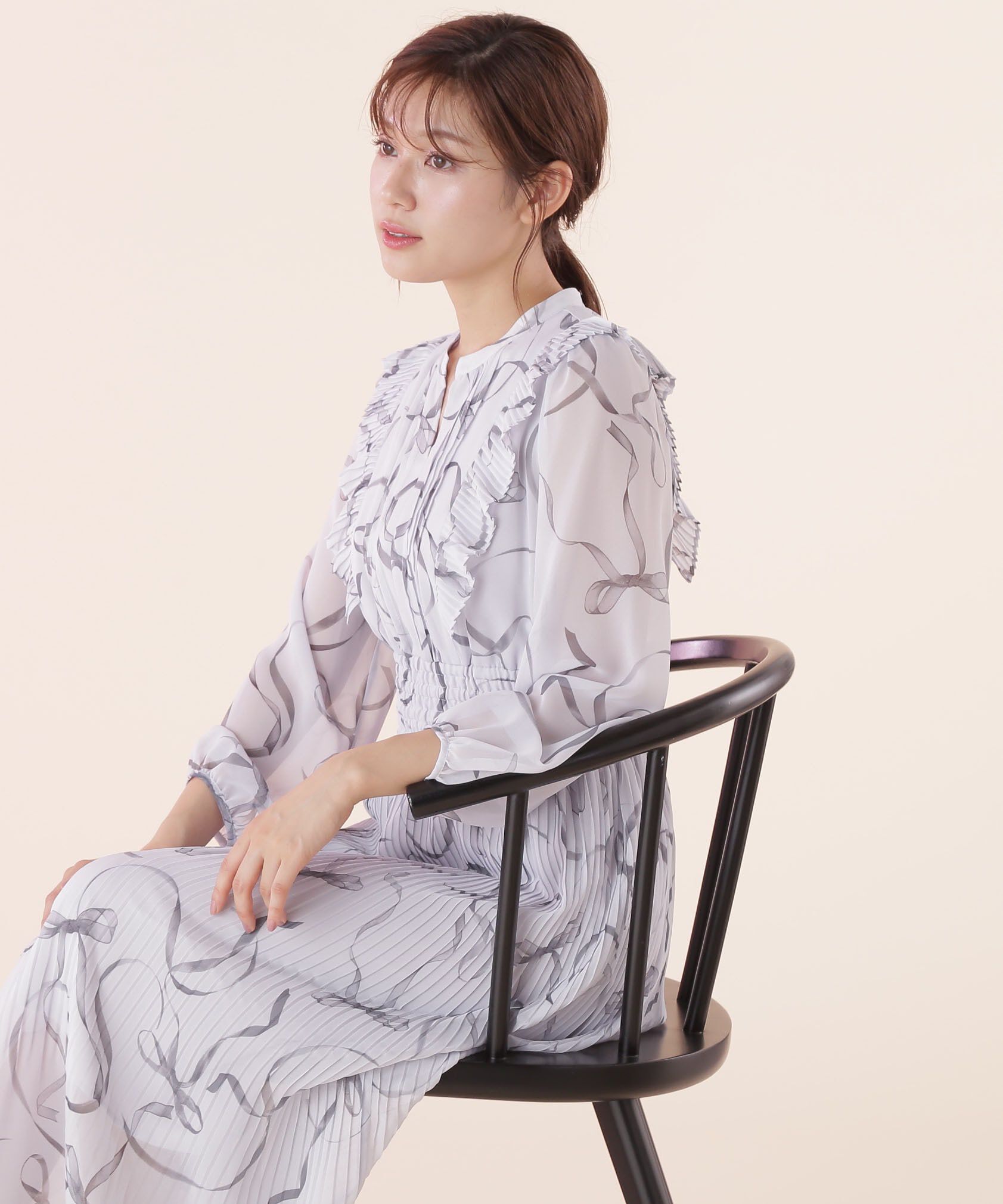  「◆＜リボンシリーズ＞リボンプリントプリーツワンピース」|ワンピース|