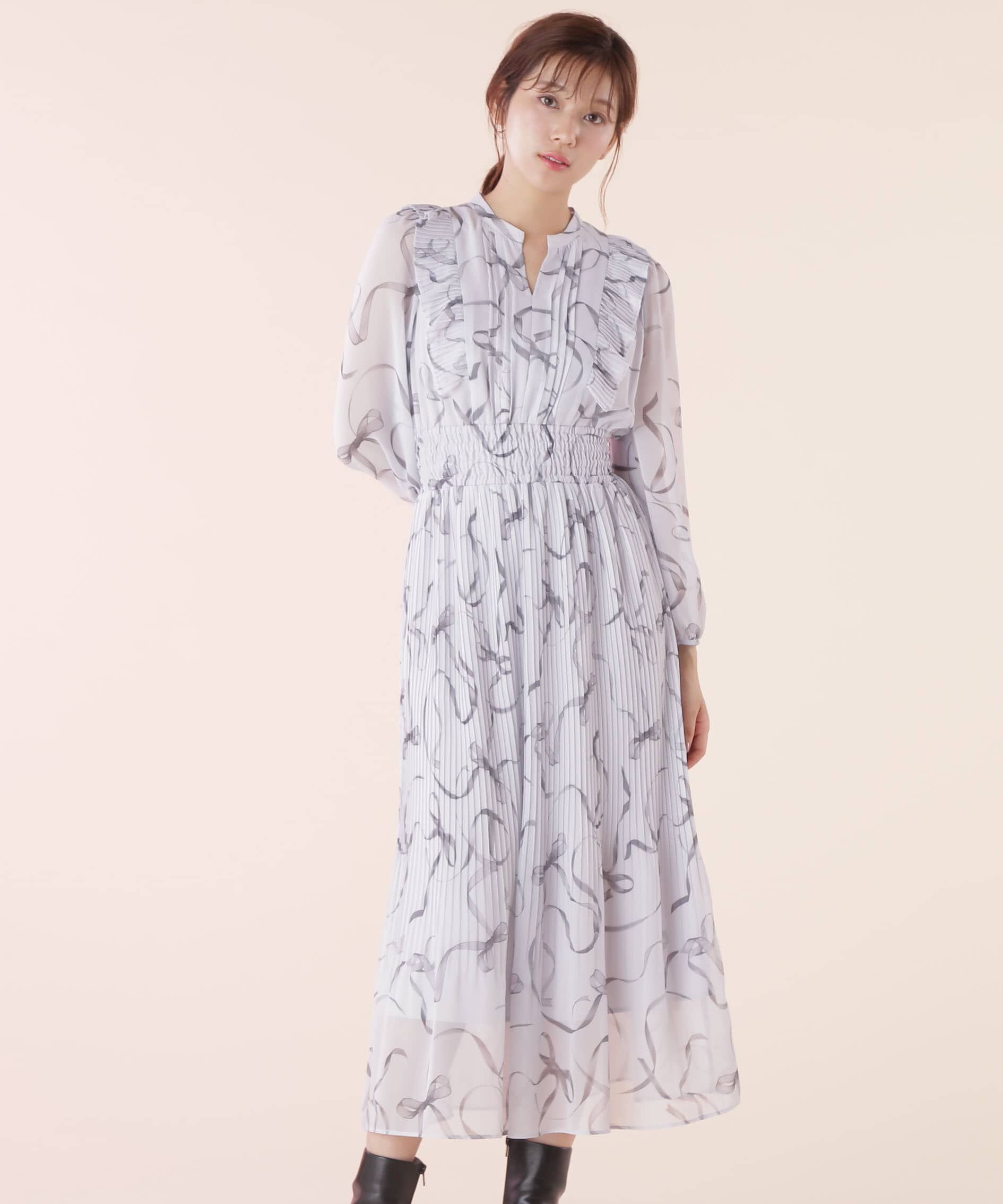  「◆＜リボンシリーズ＞リボンプリントプリーツワンピース」|ワンピース|