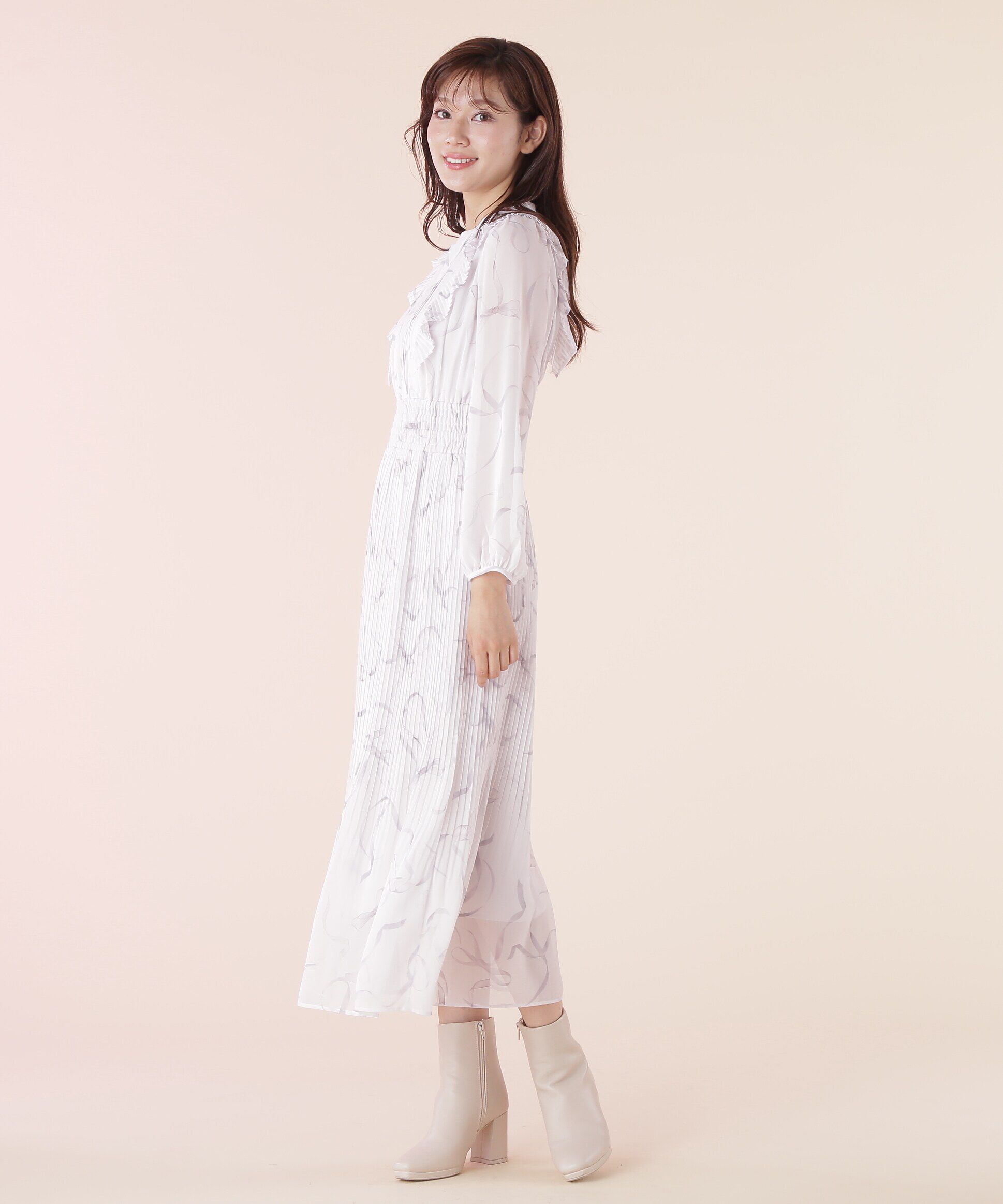  「◆＜リボンシリーズ＞リボンプリントプリーツワンピース」|ワンピース|