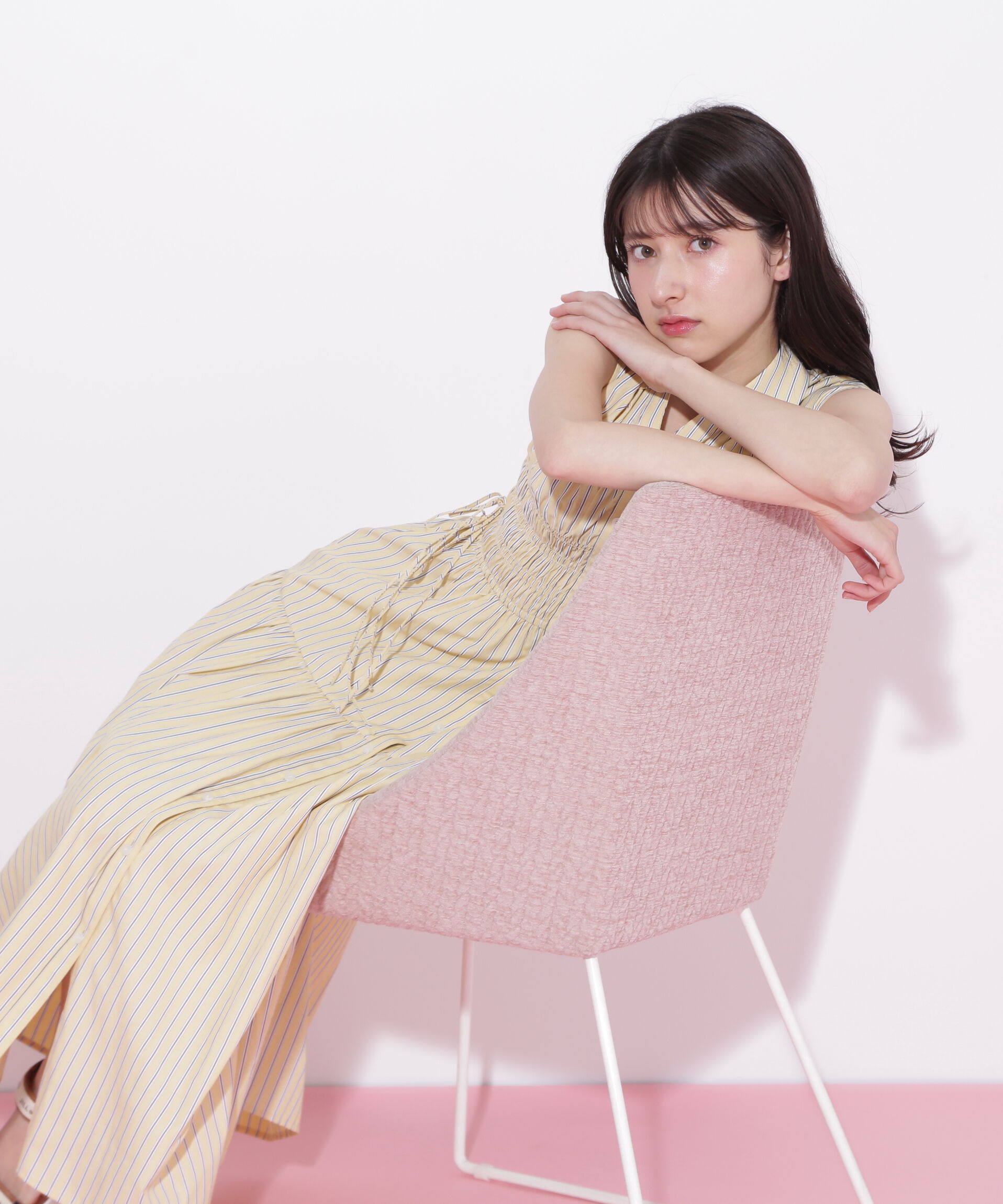  「ウエストシャーリングストライプシャツワンピース」|ワンピース|イエロー