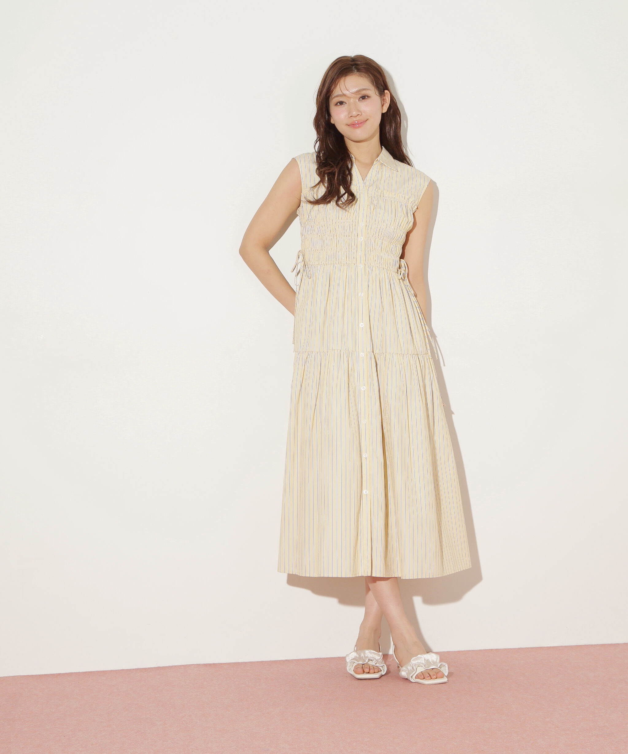  「ウエストシャーリングストライプシャツワンピース」|ワンピース|