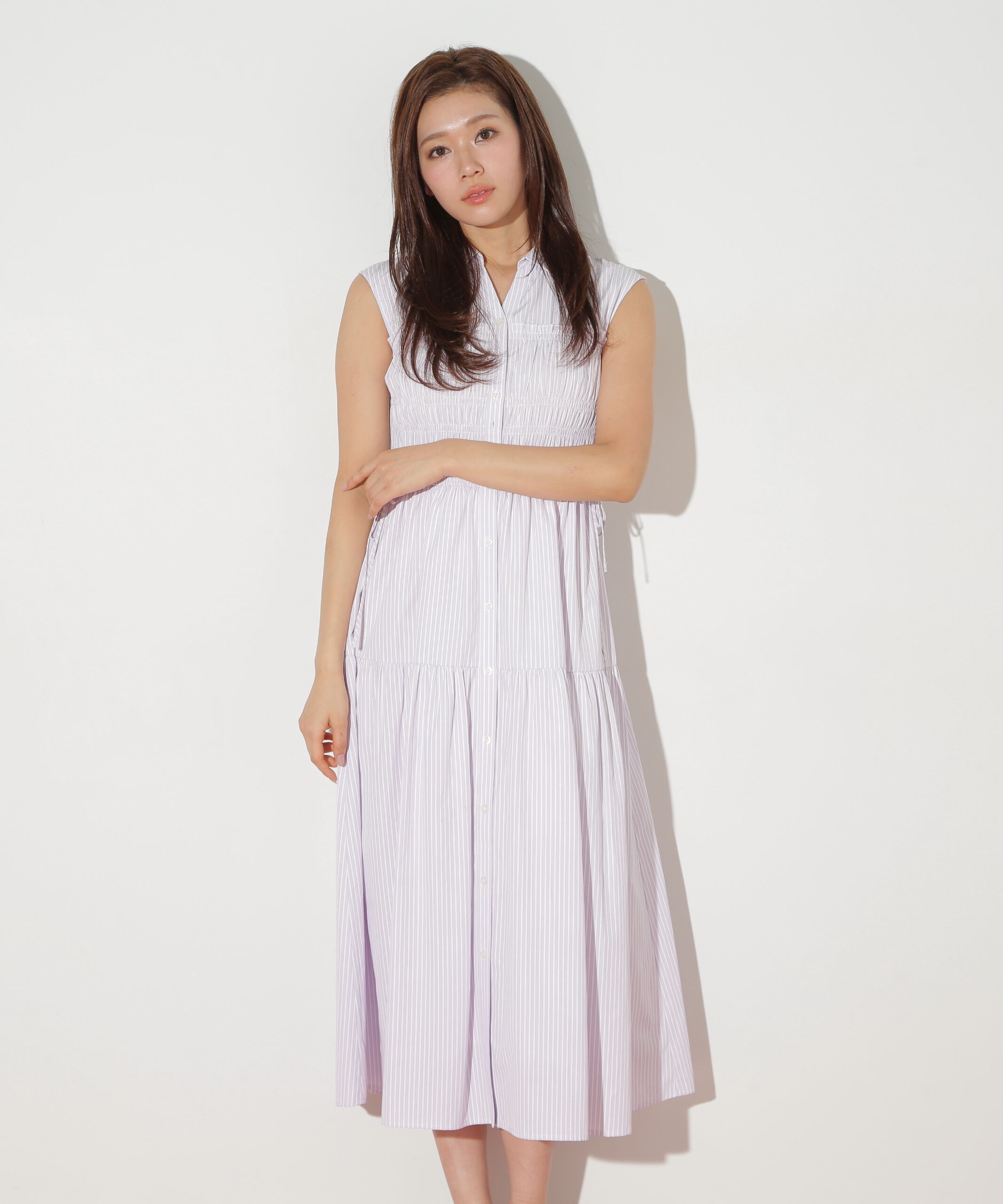  「ウエストシャーリングストライプシャツワンピース」|ワンピース|